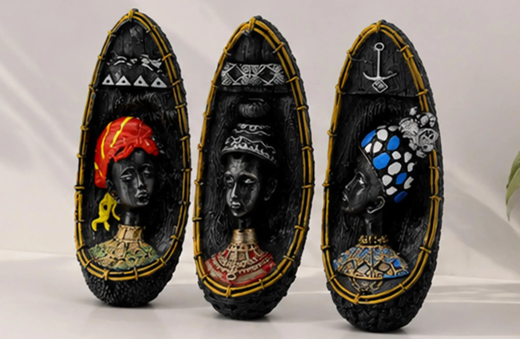 African Woman Figurine Set, Gold Black Lady Statues, Elegant African Queen Sculptures Decor - image 3