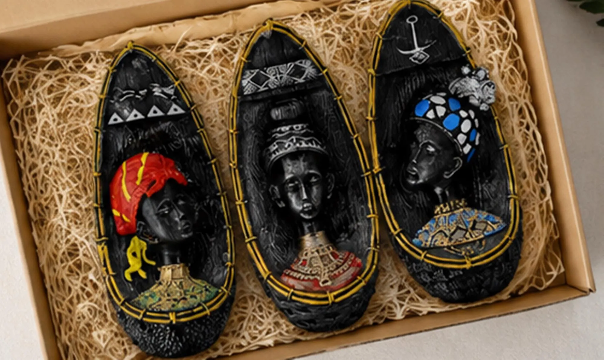 African Woman Figurine Set, Gold Black Lady Statues, Elegant African Queen Sculptures Decor - image 5