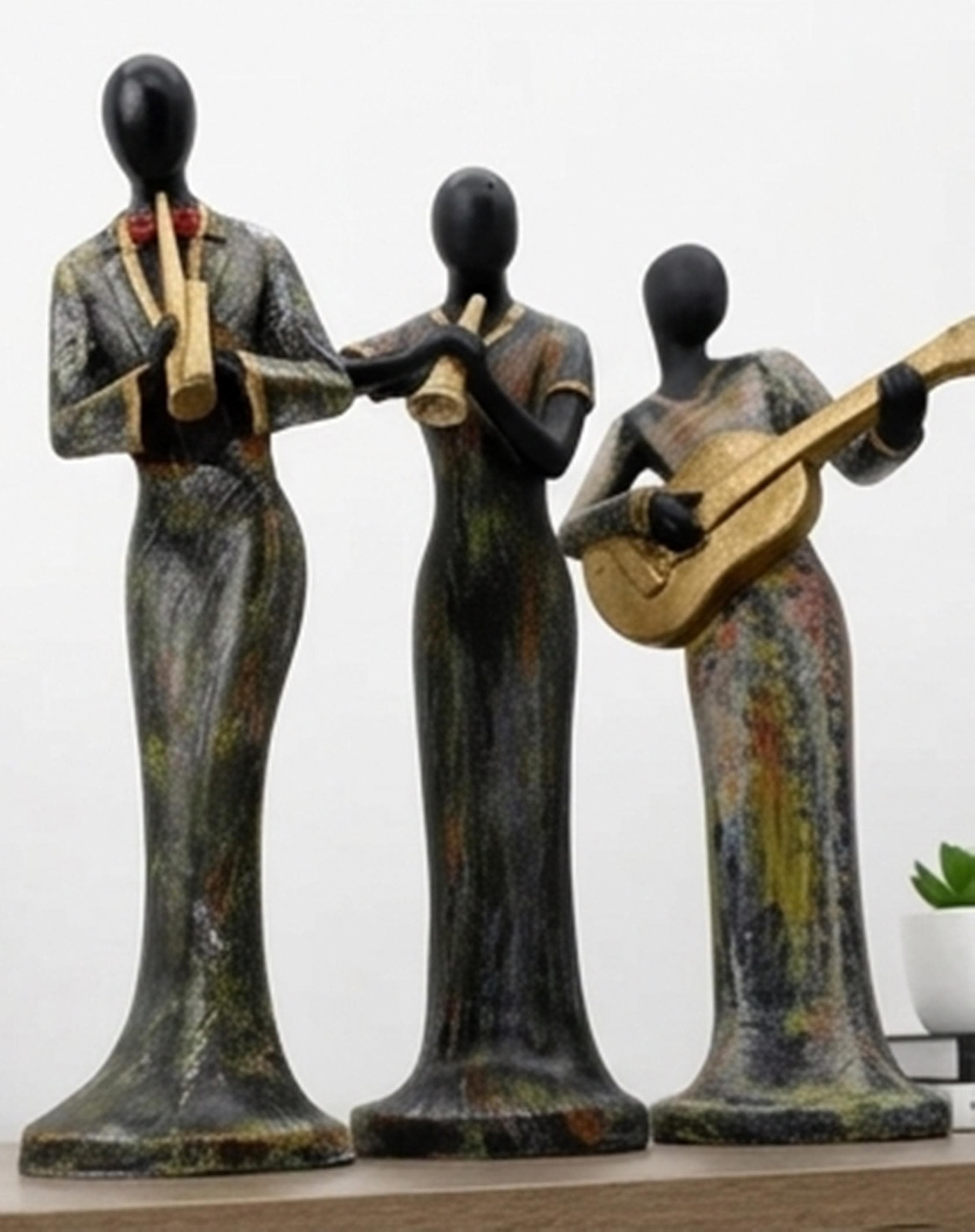 Set of 4 Abstract Musician Figurines – Jazz Band Sculpture Set, Black & Gold Musical Statues - image 5
