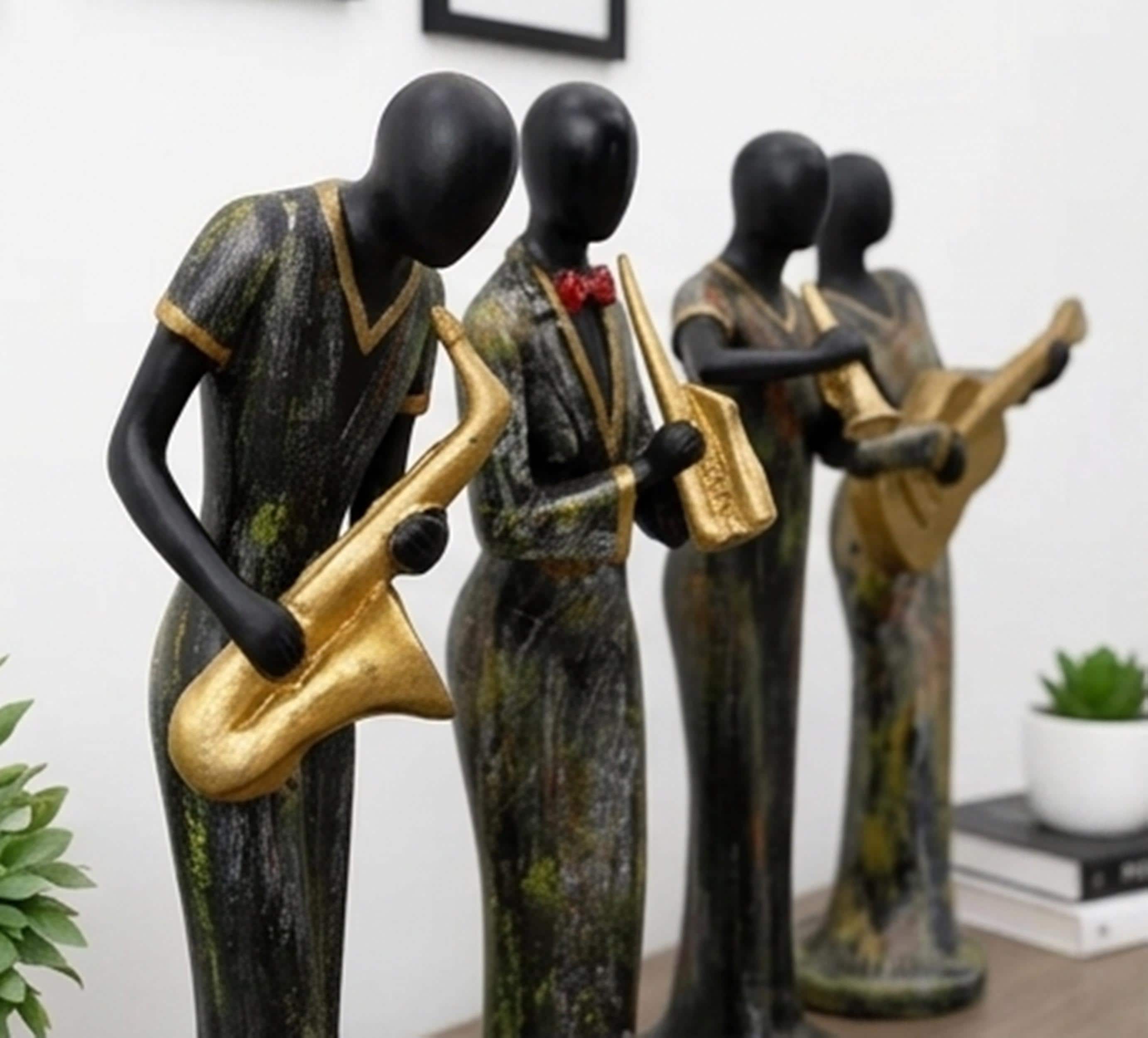 Set of 4 Abstract Musician Figurines – Jazz Band Sculpture Set, Black & Gold Musical Statues - image 3