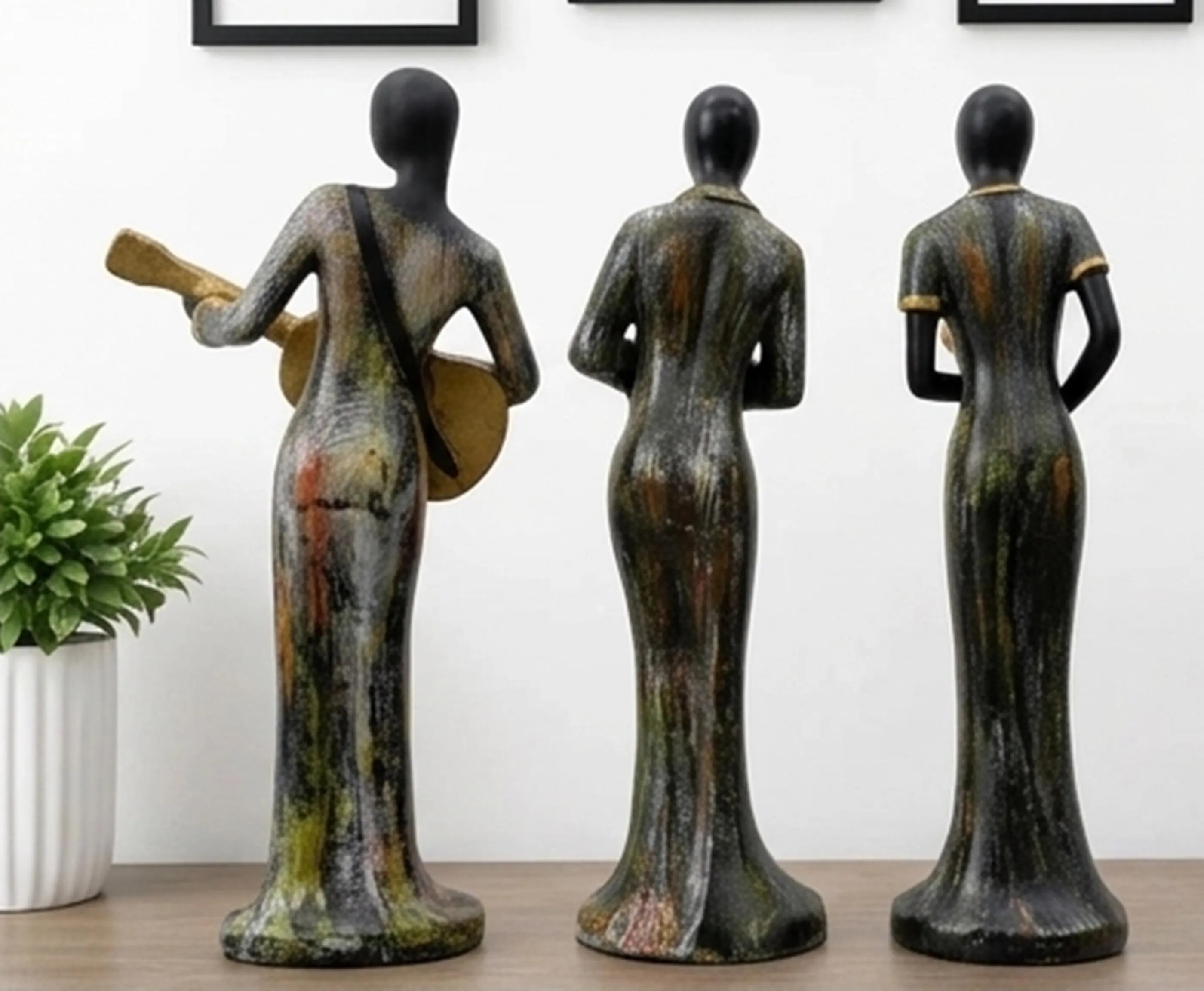 Set of 4 Abstract Musician Figurines – Jazz Band Sculpture Set, Black & Gold Musical Statues - image 4