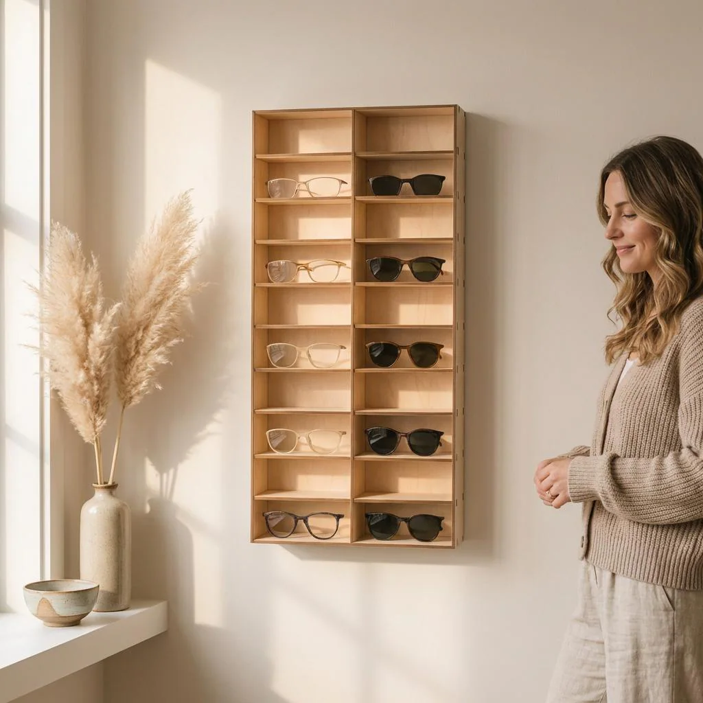 Sunglasses display organizer, Multiple glasses case, Wood glasses stand, Wood sunglasses holder, Glasses desk holder, Sunglasses shelf - image 3