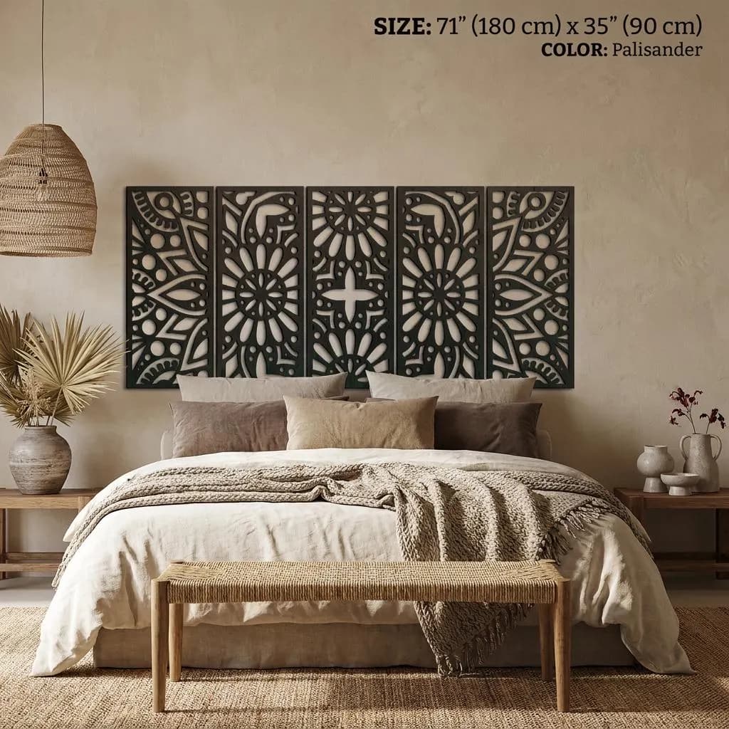 Mandala Headboard Panels, Boho Plywood Bedroom Art, Lightweight Easy Mount Bed Accent - image 2