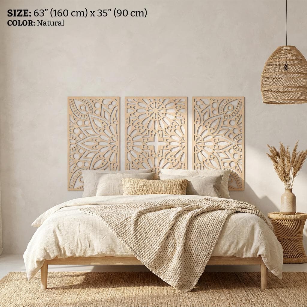 Mandala Headboard Panels, Boho Plywood Bedroom Art, Lightweight Easy Mount Bed Accent - image 5