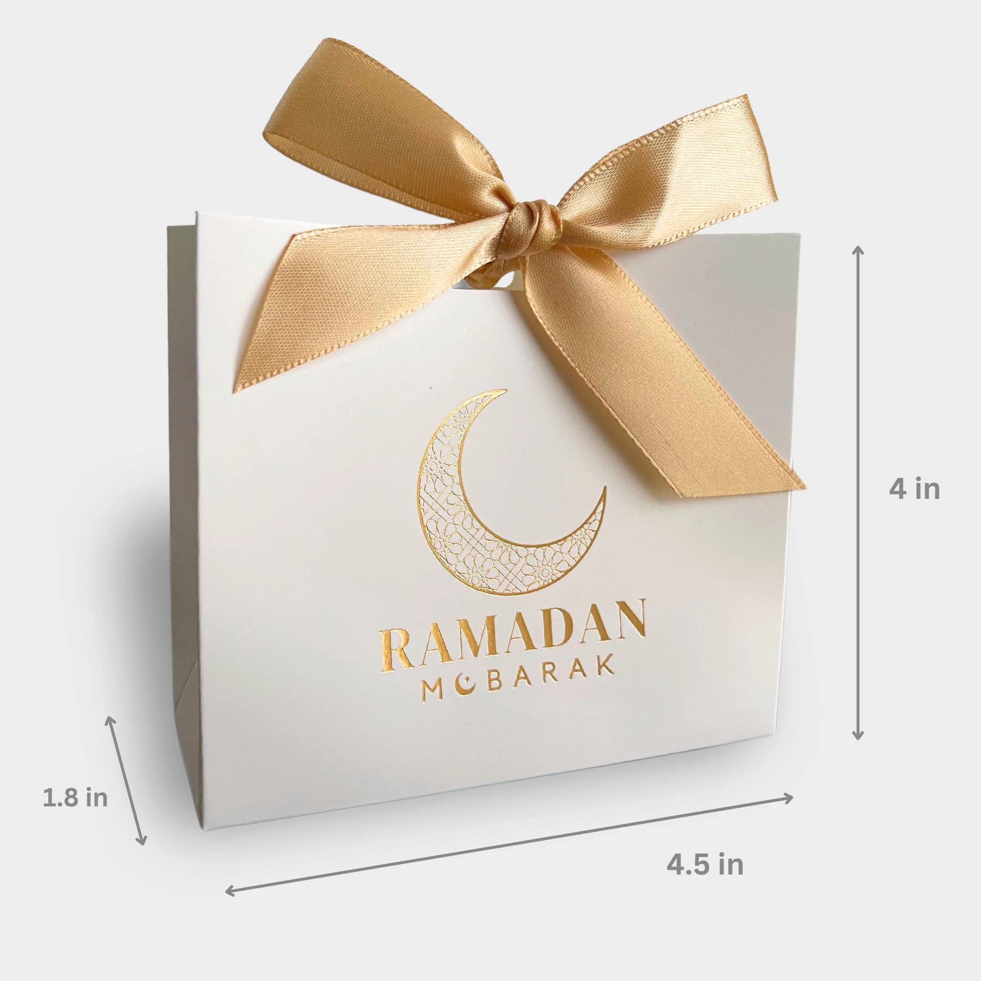 Premium Ramadan Mubarak Gift Bags | White Favor Bags with Gold Foil Design | Ribbons Included | Traditional Crescent Moon Design | Set of 10 - image 5