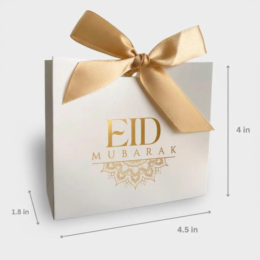 Premium Eid Mubarak Gift Bags | White Favor Bags with Gold Foil Design | Ribbons Included | Beautiful Traditional Luxe Style | Set of 10 - image 5