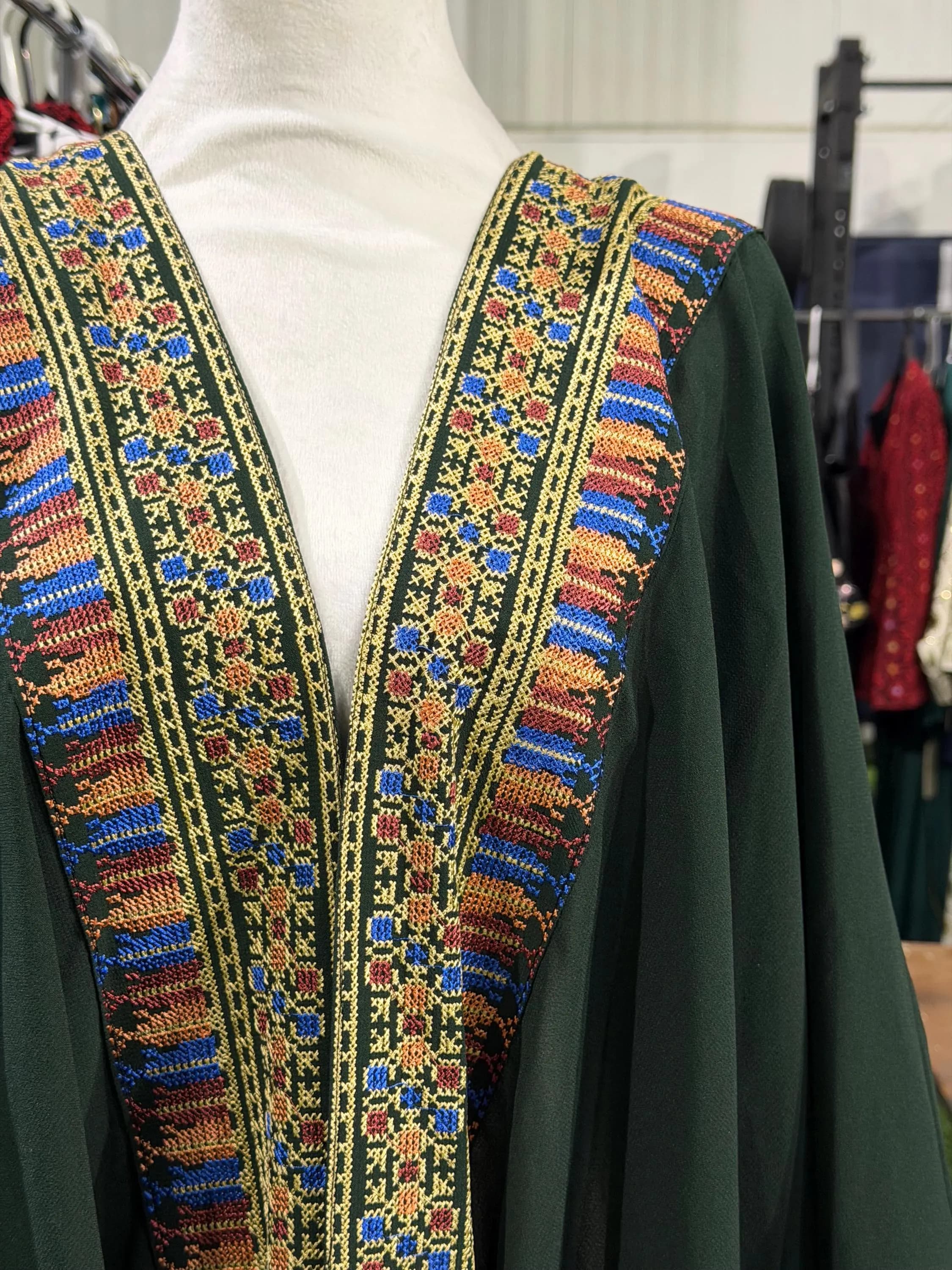 Palestinian Bisht Abaya, Open Tatreez Kaftan, Embroidered Modest Dress - image 2