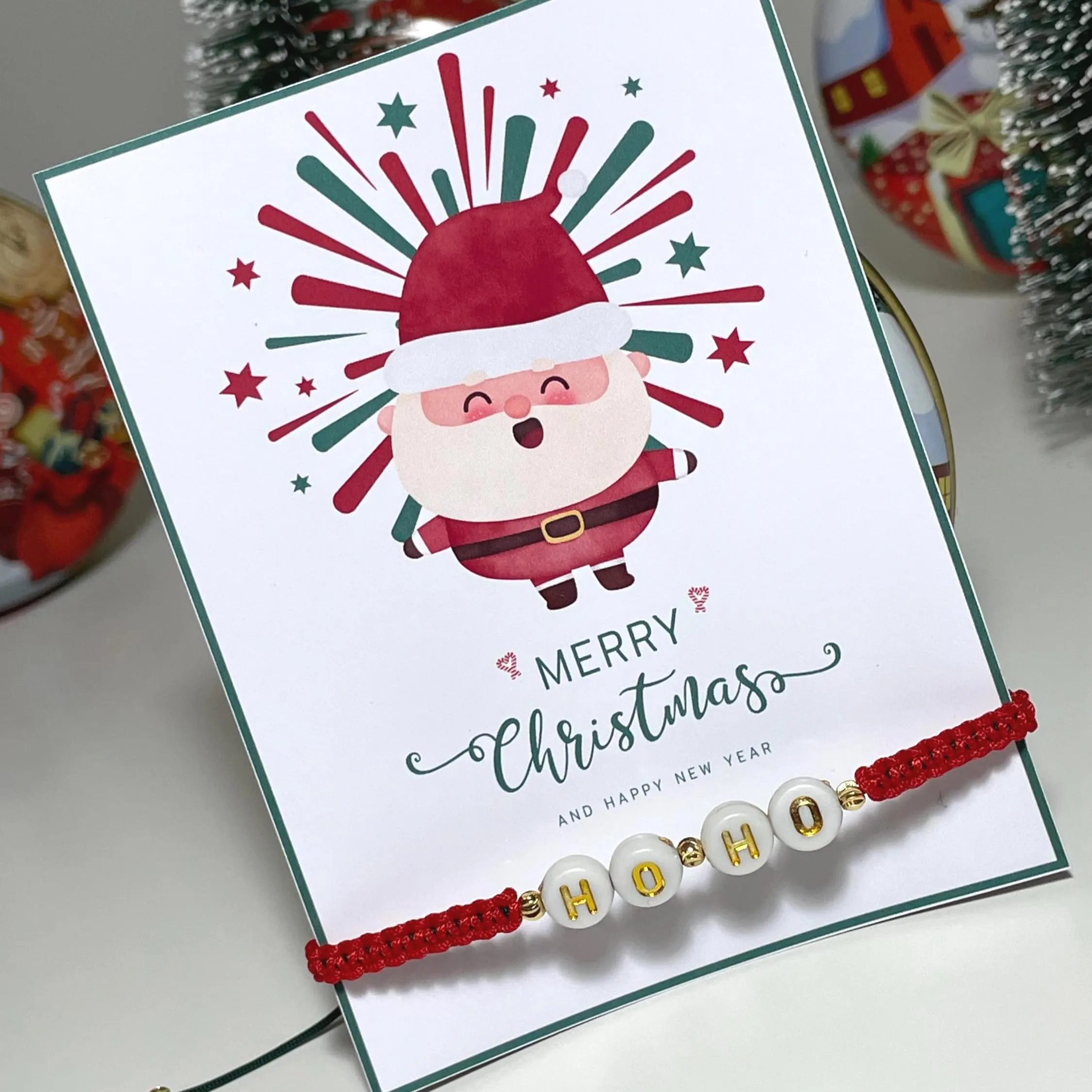Give your friends a "Ho Ho Ho" bracelet they'll love this Christmas! Perfect for your classmate, friend, neighbor, teacher, etc. This handmade Christmas-themed bracelet is perfect for gifting your staff, friends, or students this holiday season. It also makes fun stocking stuffers, advent calendar fillers, White Elephant gifts, Christmas party favors, and more!