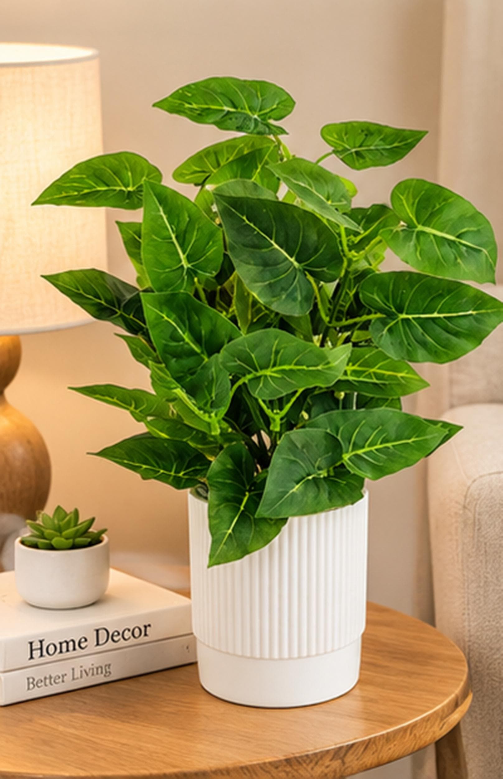 Artificial Golden Pothos Plant in Ribbed Terrazzo White Pot, Minimalist Home Decor - image 4