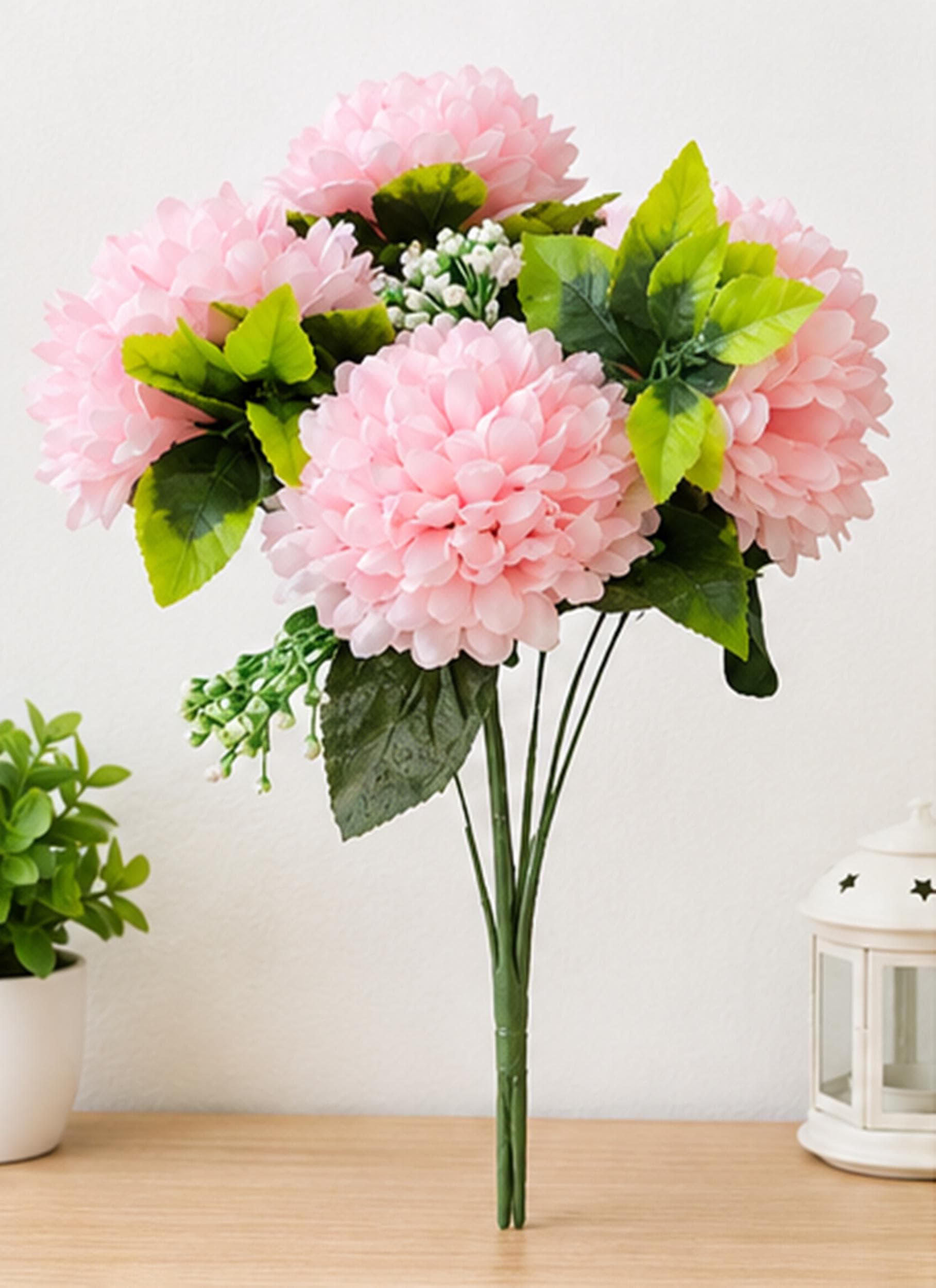 Pink Artificial Chrysanthemum Flower Bouquet, Fake Coral Peach White Floral Arrangement, Wedding Home Decor - image 3