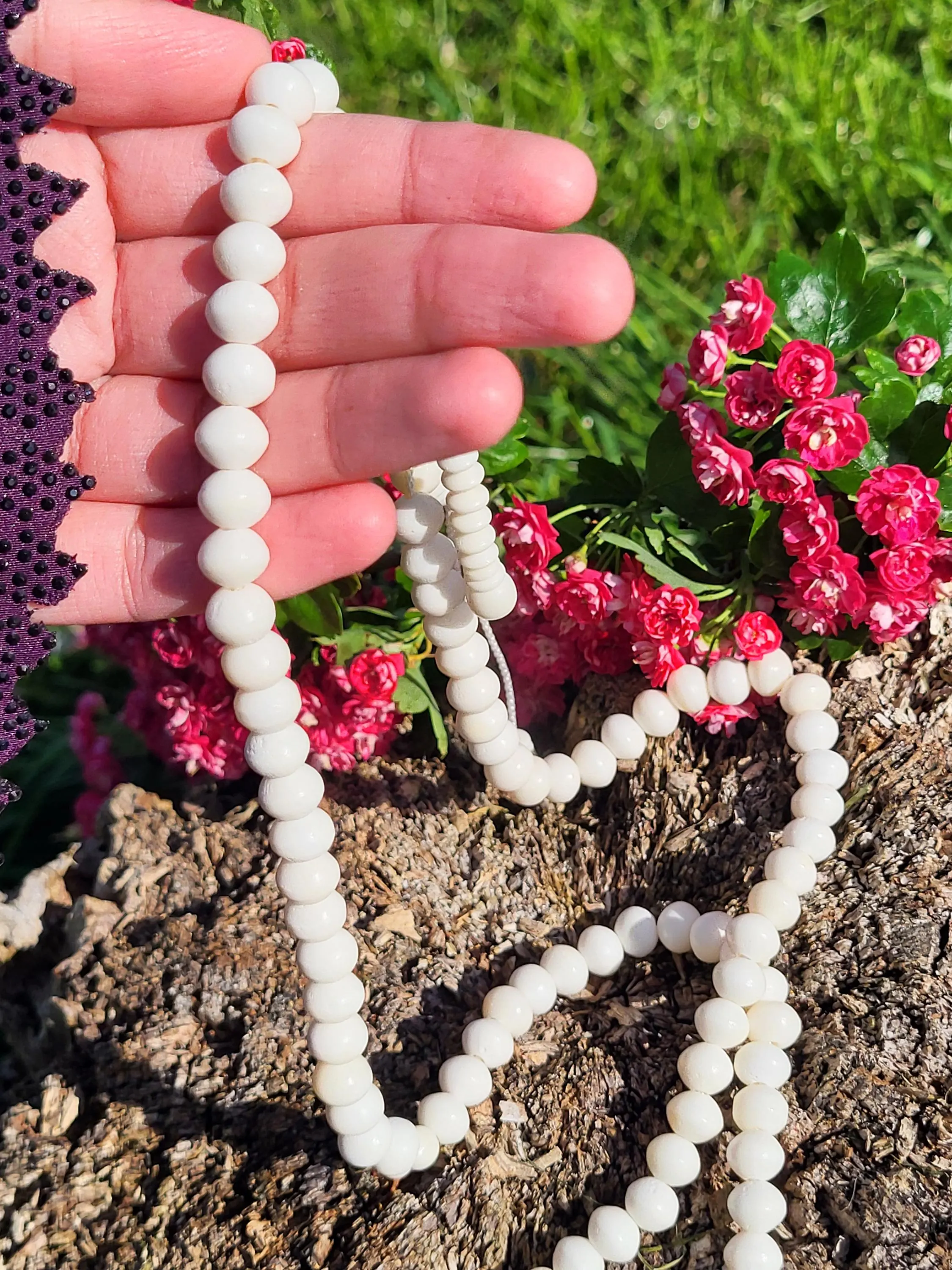 Real Camel Bone Tasbih 99 Beads, White Misbaha Dhikr, Islamic Prayer Beads