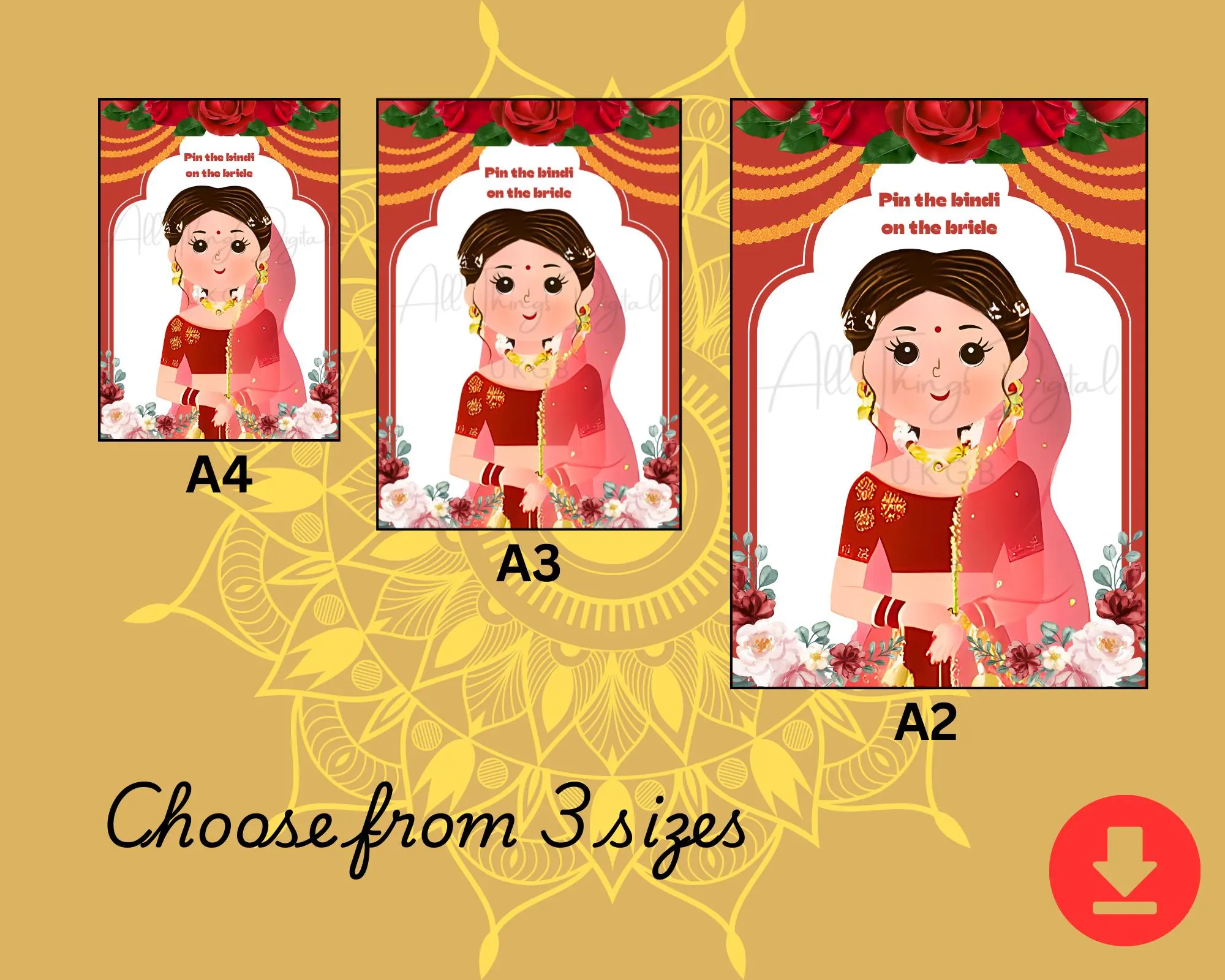 Desi Pin the Bindi on Bride Party Game for Bridal Showers & hen do parties, Mehndiy, Haldi, Dolki, Sangeet Indian Asian Weddings, Blind Fold