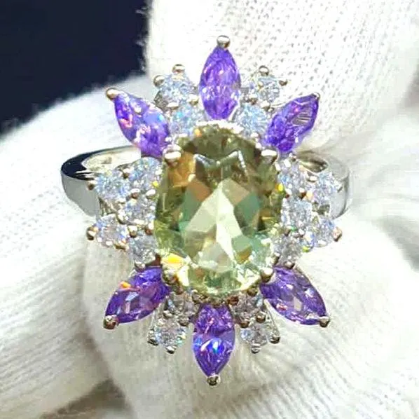 Green Amethyst Sterling Silver Cocktail Ring: Purple Amethyst - image 3
