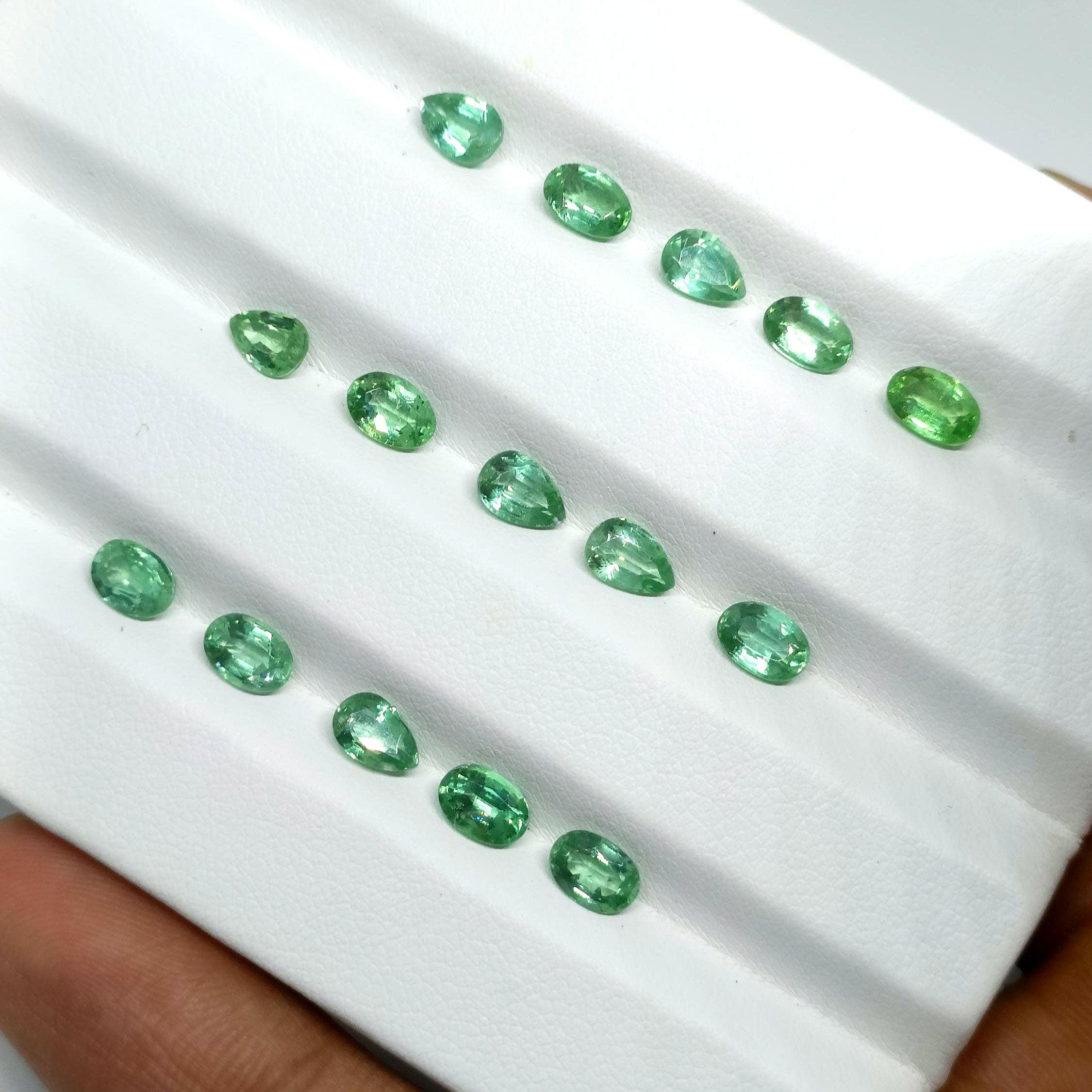 Natural Green Kyanite Gemstone Faceted 6x4mm Oval Pear Emerald Cut - image 3