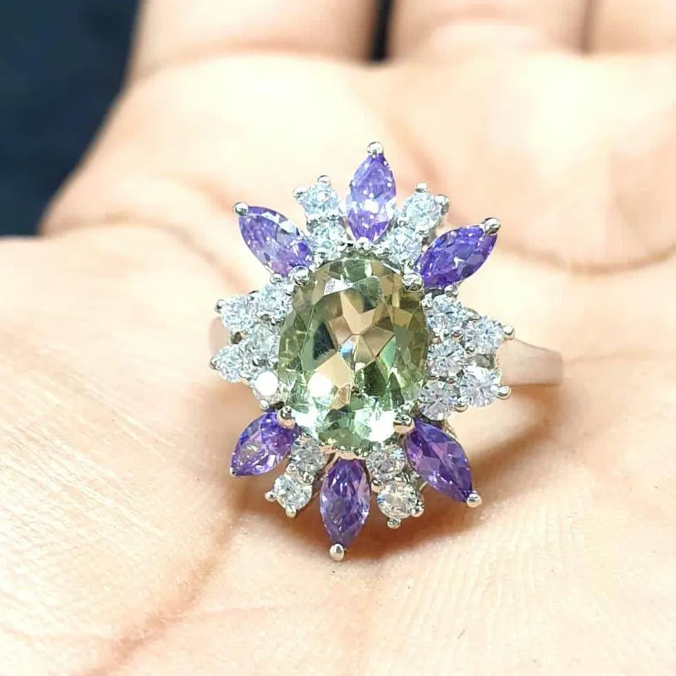 Green Amethyst Sterling Silver Cocktail Ring: Purple Amethyst - image 5