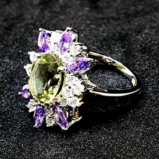 Green Amethyst Sterling Silver Cocktail Ring: Purple Amethyst - image 4