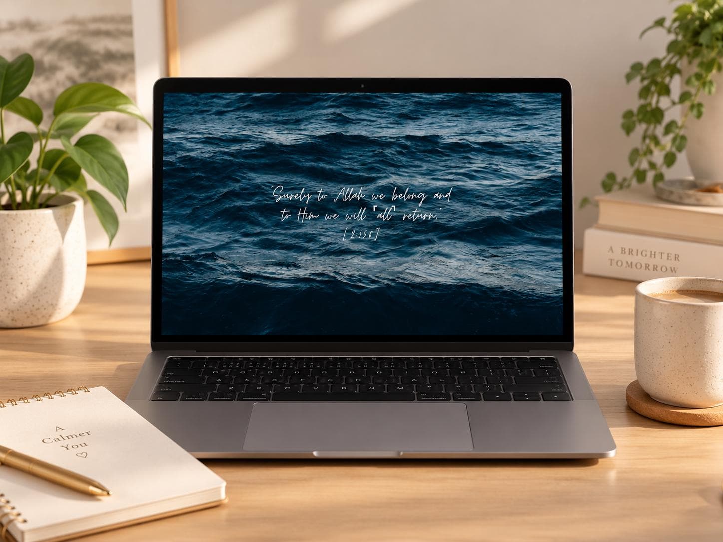 Islamic Ocean Desktop Wallpaper | Quran 2:156 Digital Download | Muslim Laptop Background | Blue Aesthetic Islamic Wallpaper - image 3
