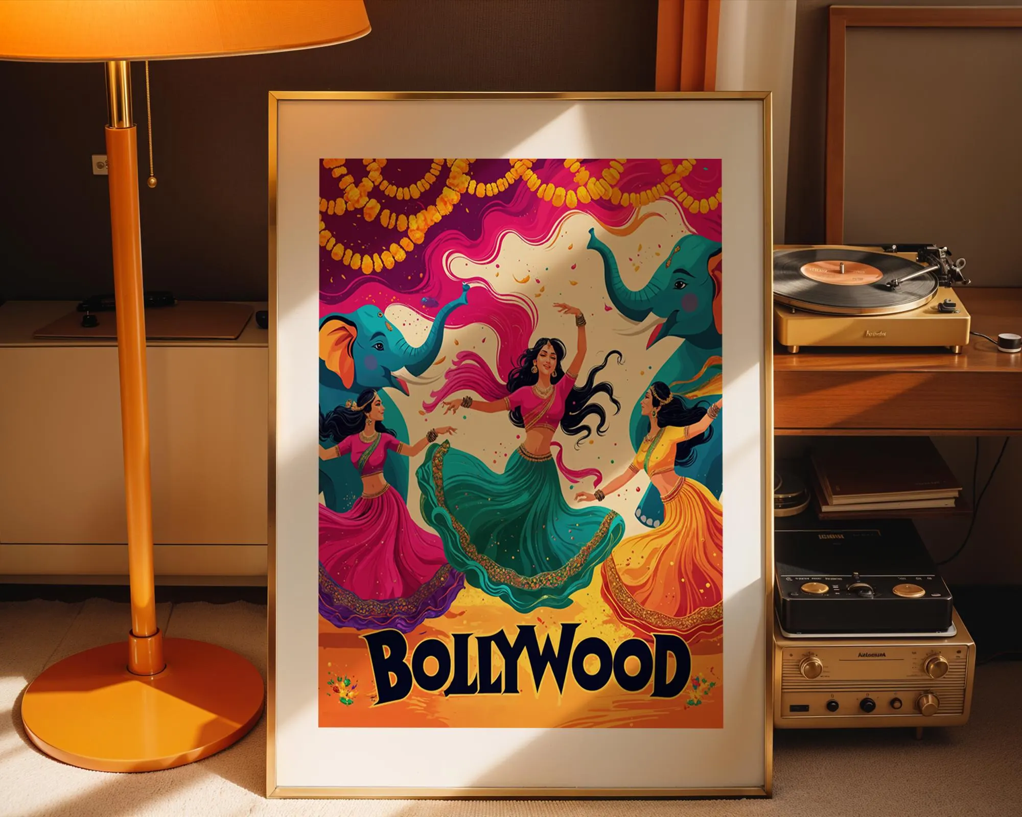 Whimsical Bollywood Art | Colorful Indian Dance Poster | Indian Cinema Print | Instant printable