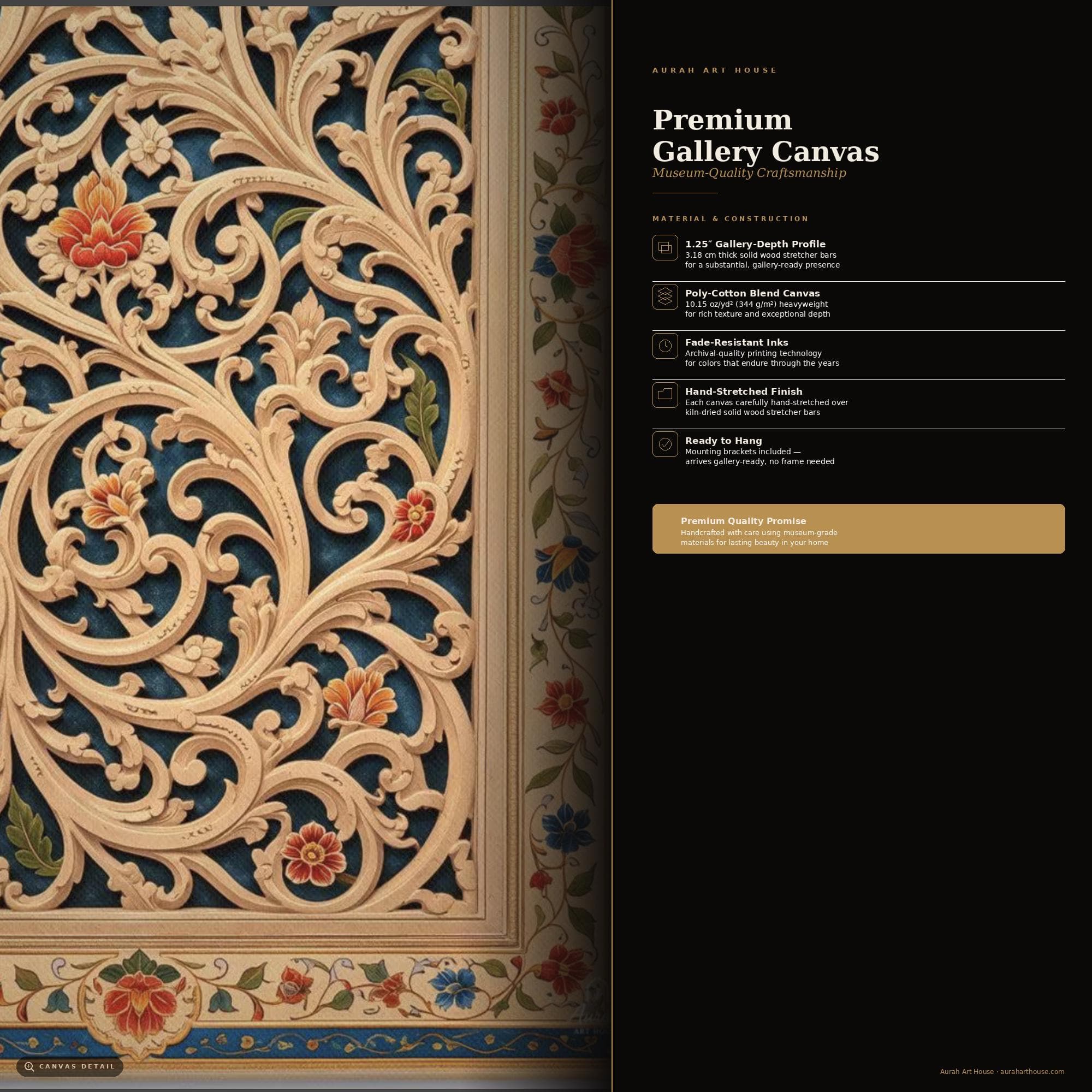 Mughal Arabesque Lattice Canvas Art, Jaali Screen Wall Decor, Blue Gold Ornate Pattern - image 2