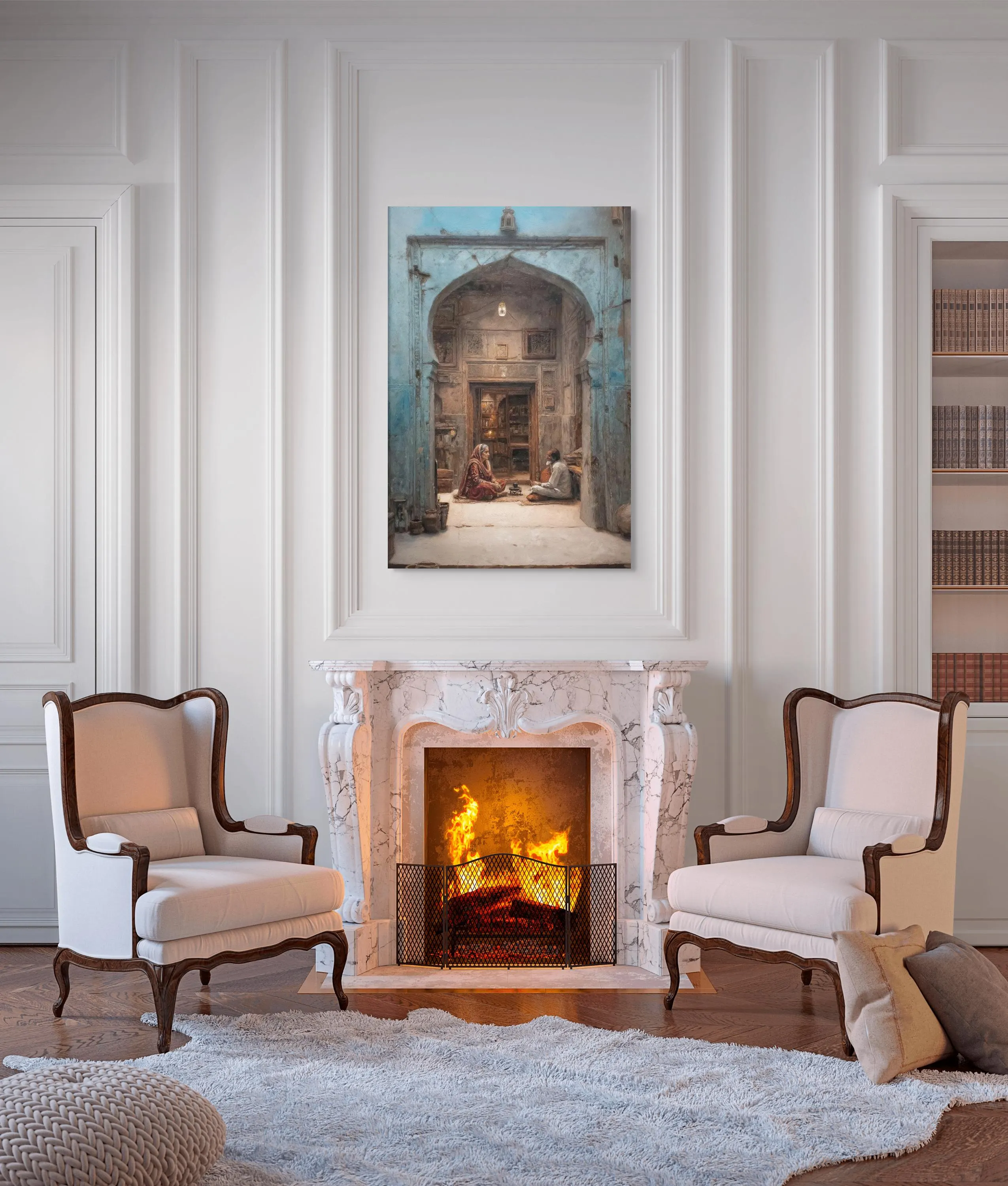 Blue Haveli Canvas Print: Mughal Courtyard, Indian Home Decor - image 4