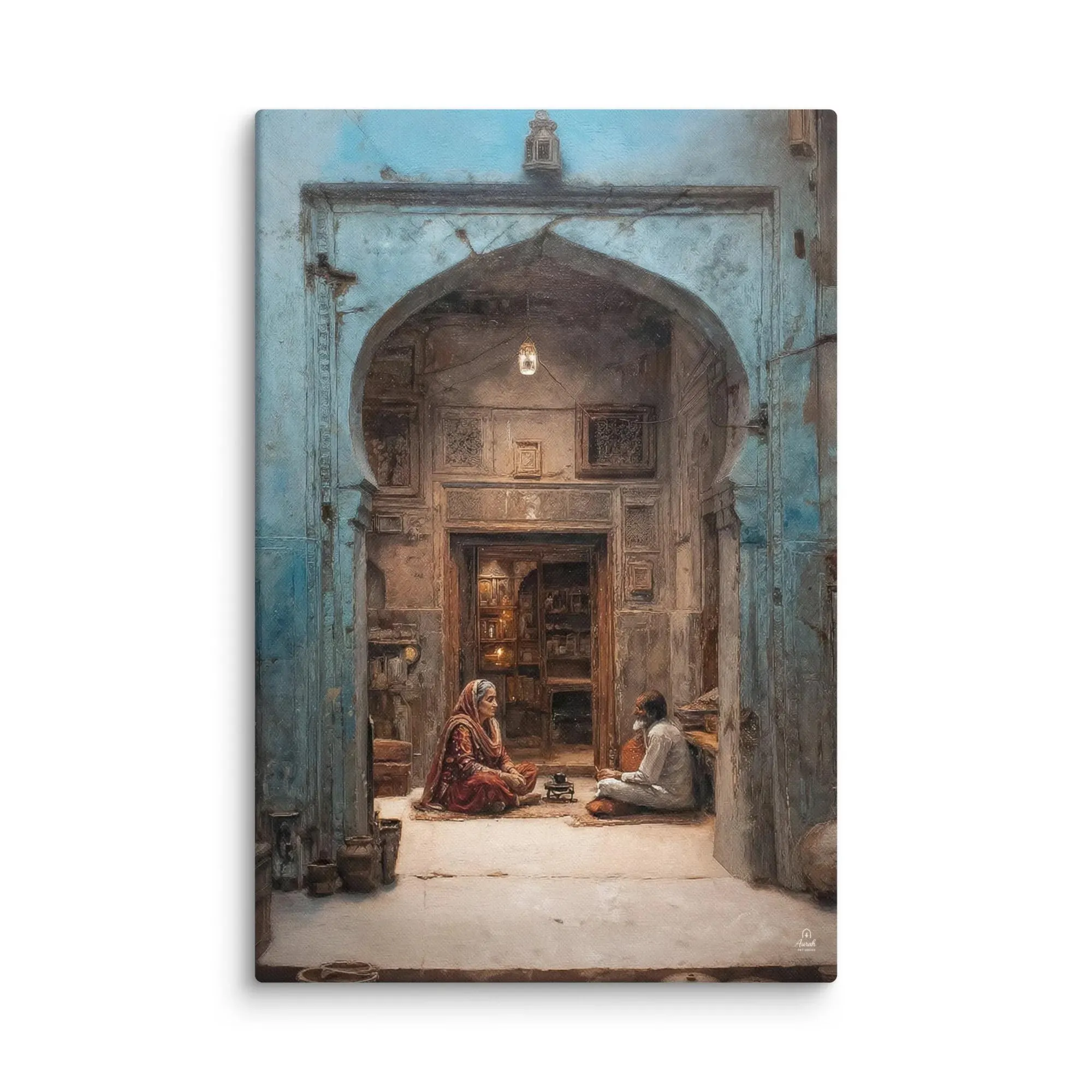 Blue Haveli Canvas Print: Mughal Courtyard, Indian Home Decor