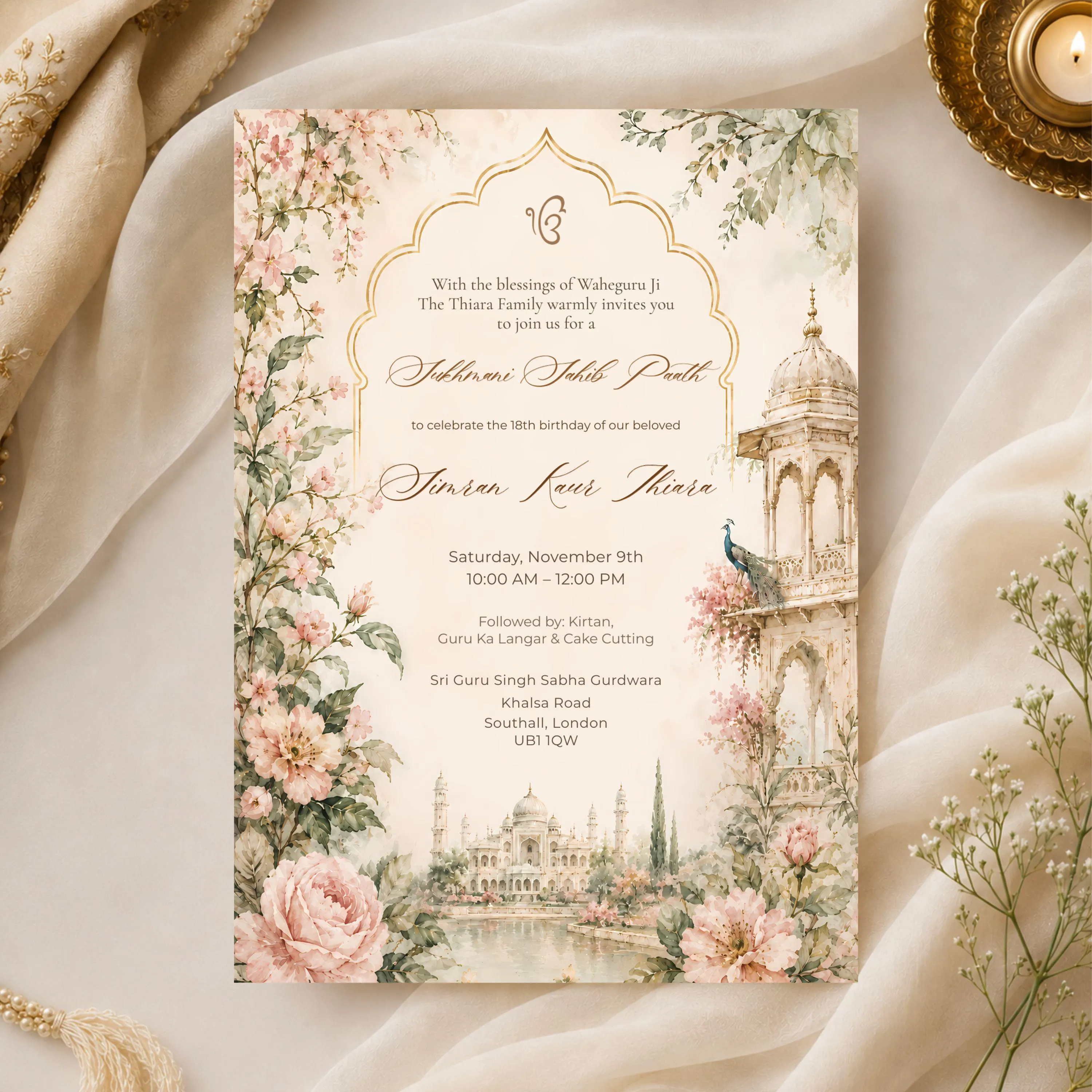 Sukhmani Sahib Path Invitation, Sikh Gurdwara Ceremony, Editable Canva Template, Digital Download