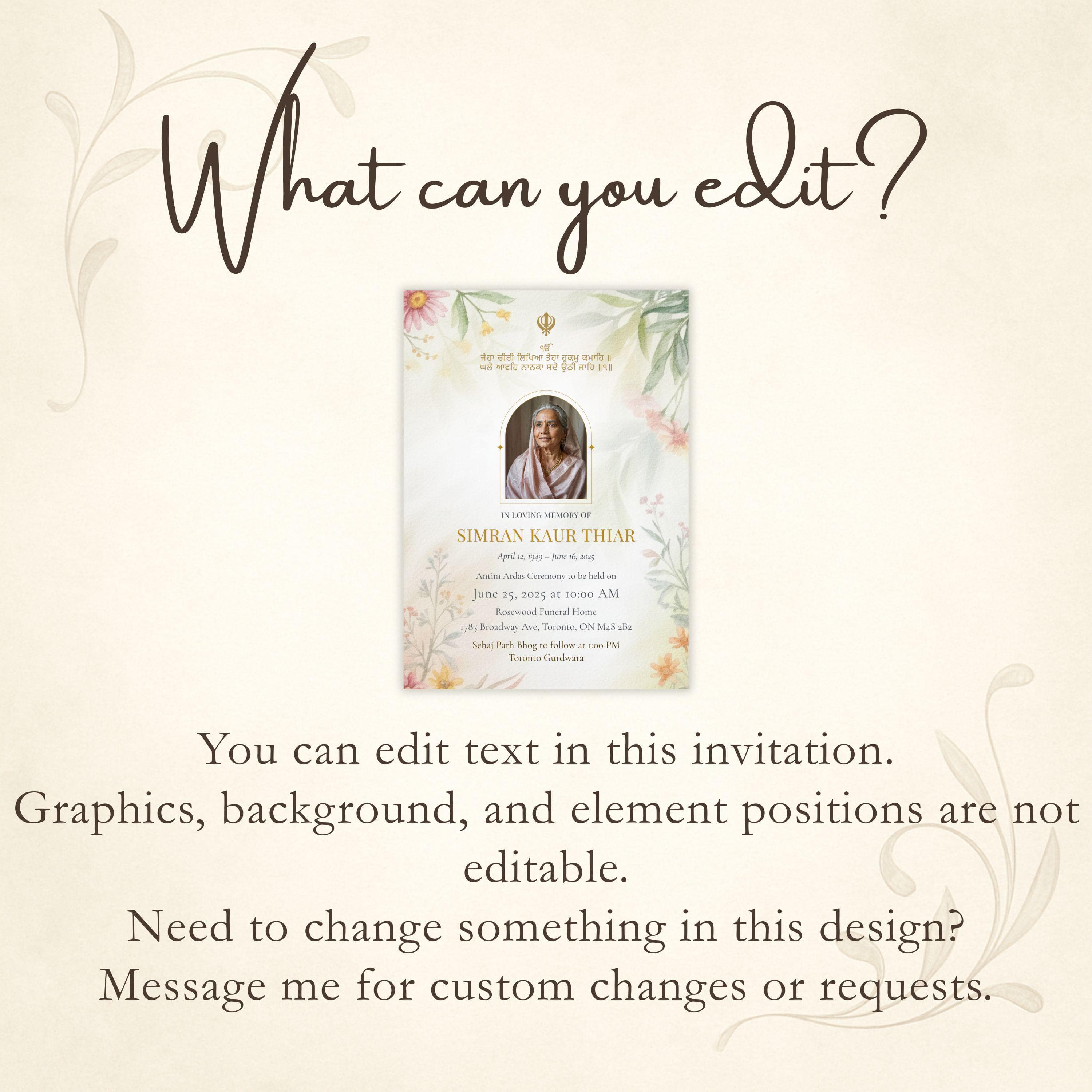 Sikh Memorial Invitation Template, Antim Ardas, Sehaj Path Bhog (Canva Editable Design) - image 4