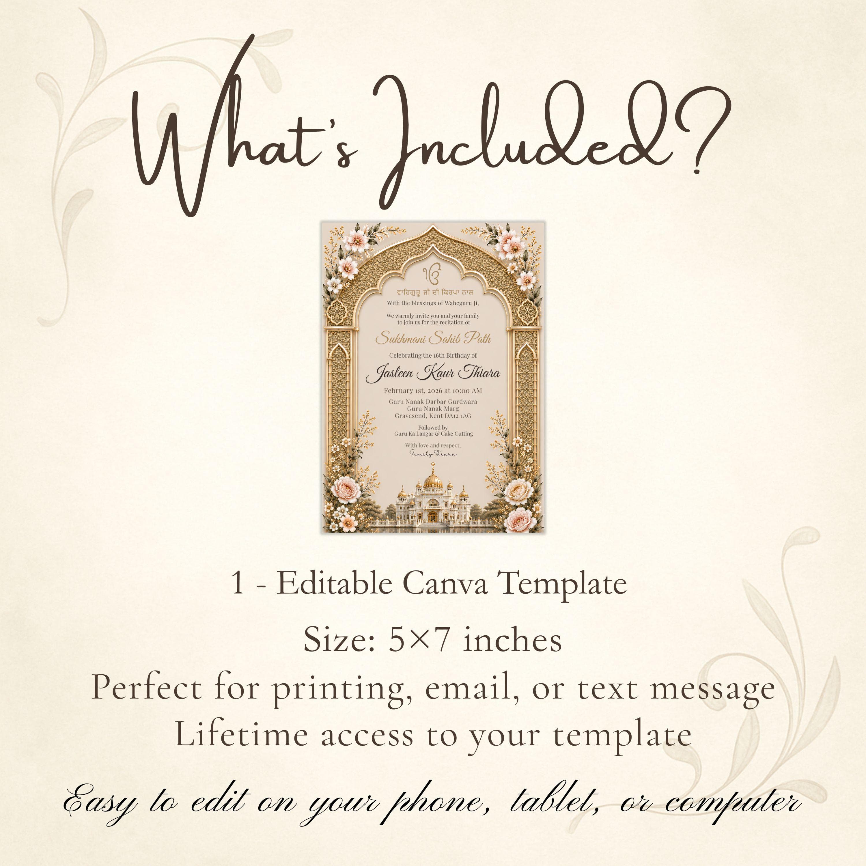 Sukhmani Sahib Path Invitation, Sikh Gurdwara Ceremony Invite, Editable Canva Template, Digital Download