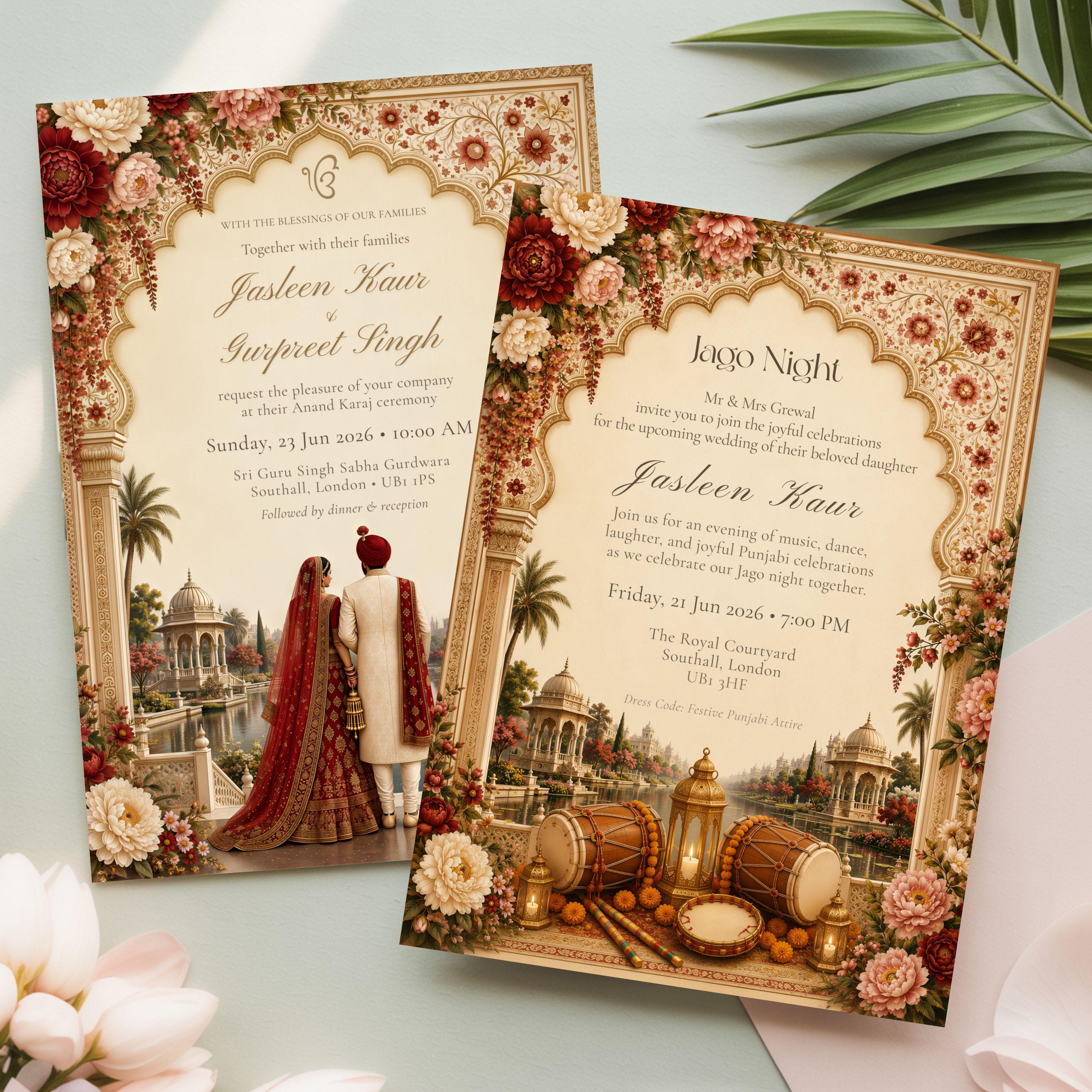 Sikh Wedding Invitation Set, Anand Karaj, Save the Date, Mehndi, Jago Night, Reception, Canva Template - image 5