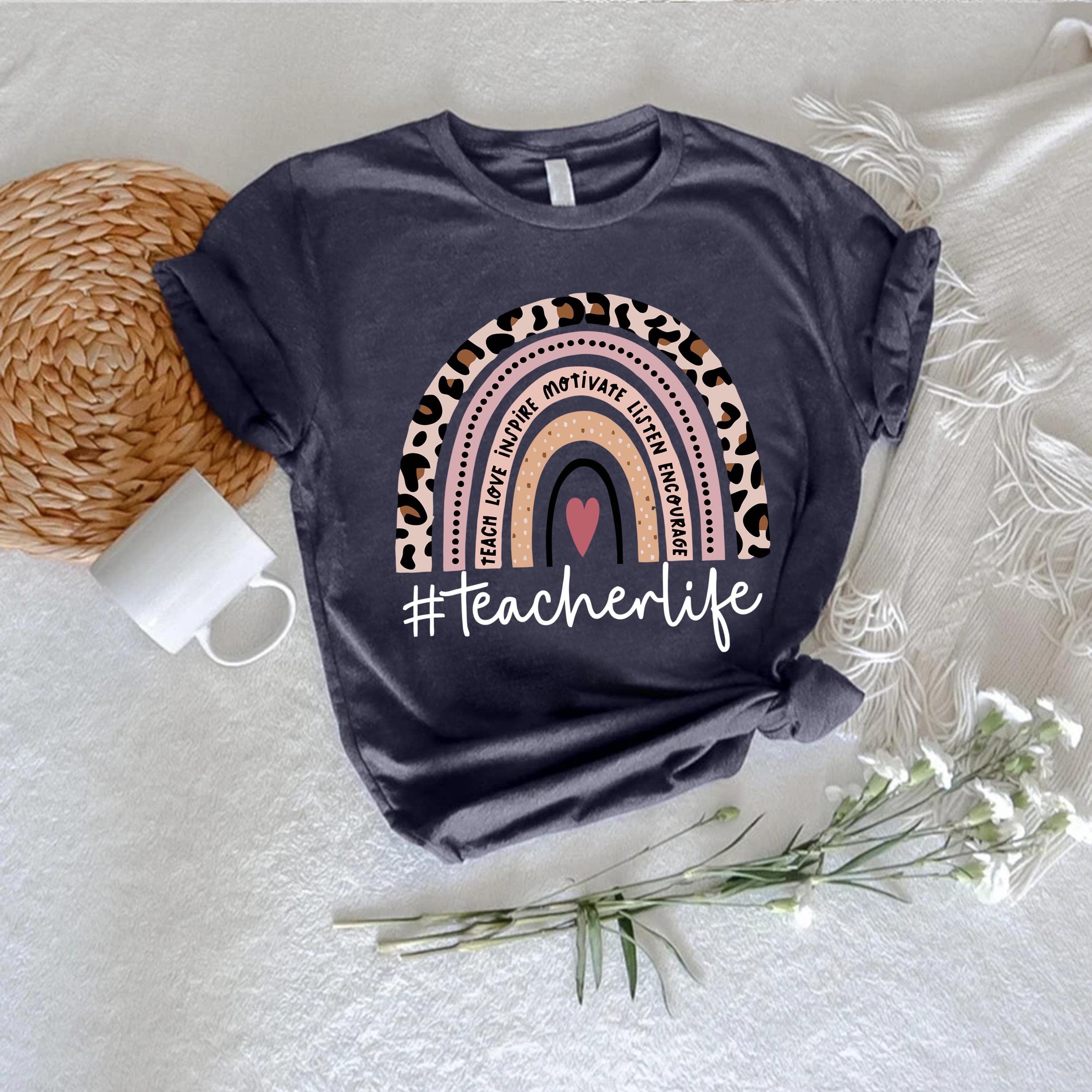 Leopard Rainbow Teacher Shirt, Cute Teacher Life Tee, Back to School Shirt, Teacher Appreciation Gift, Pastel Teacher T-Shirt, Cute Gift Tee - image 4