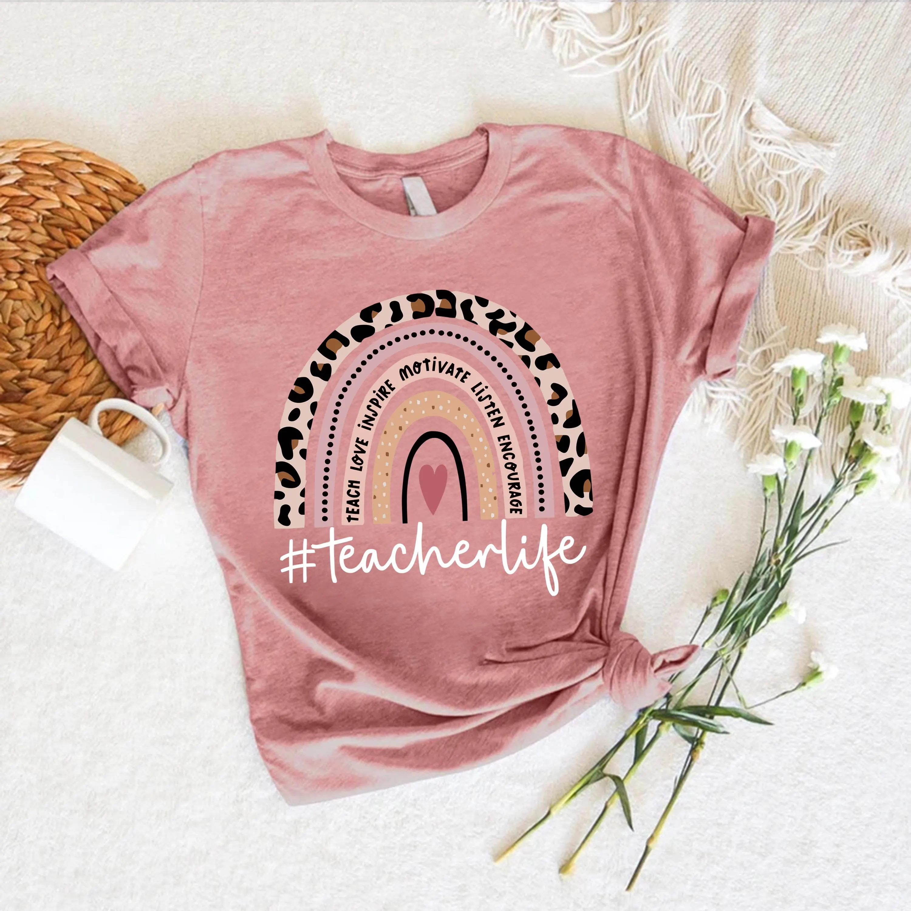 Leopard Rainbow Teacher Shirt, Cute Teacher Life Tee, Back to School Shirt, Teacher Appreciation Gift, Pastel Teacher T-Shirt, Cute Gift Tee - image 5