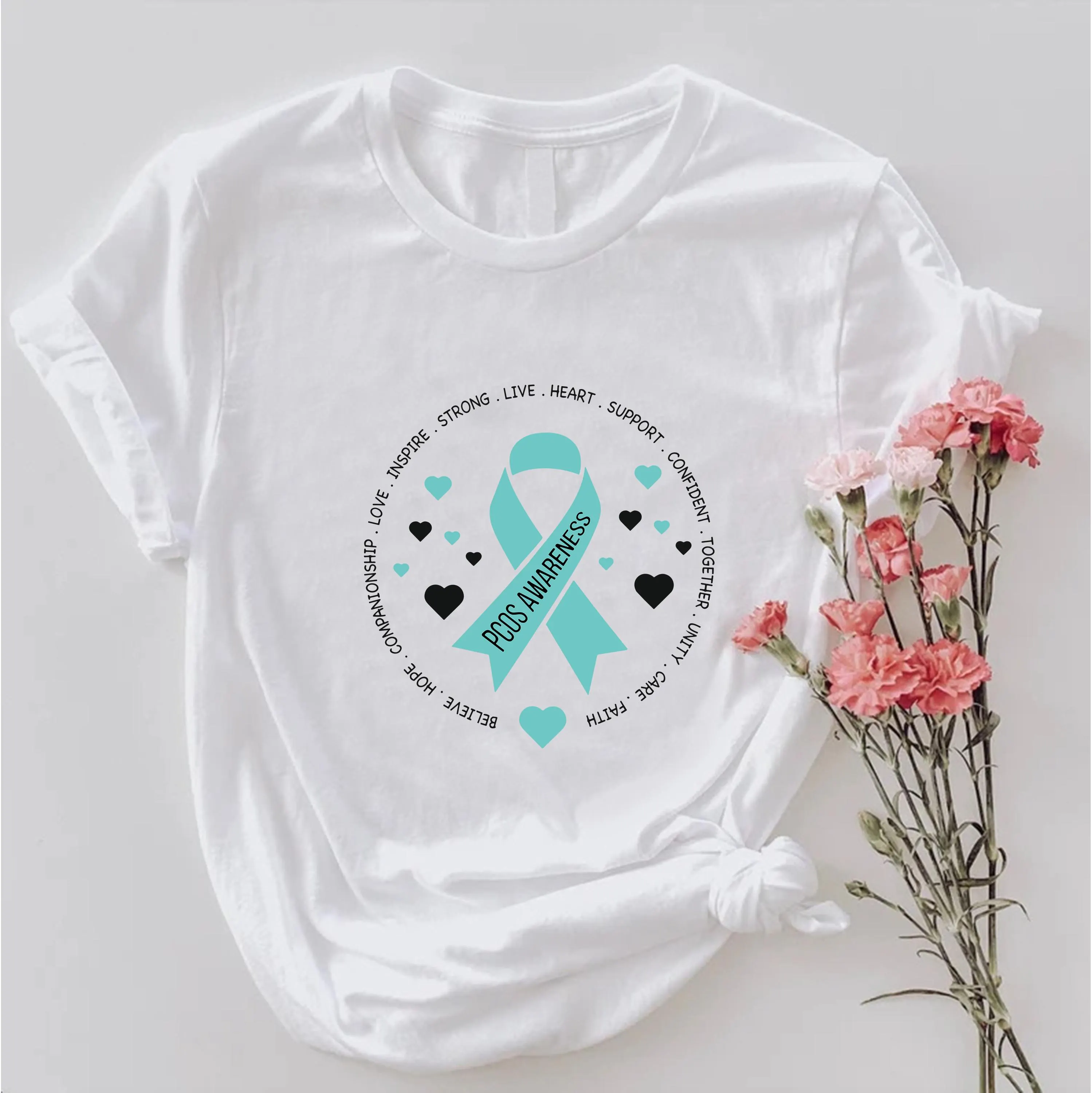 PCOS Awareness Shirt , Teal Ribbon Support Hope Warrior Awareness Tee - image 4