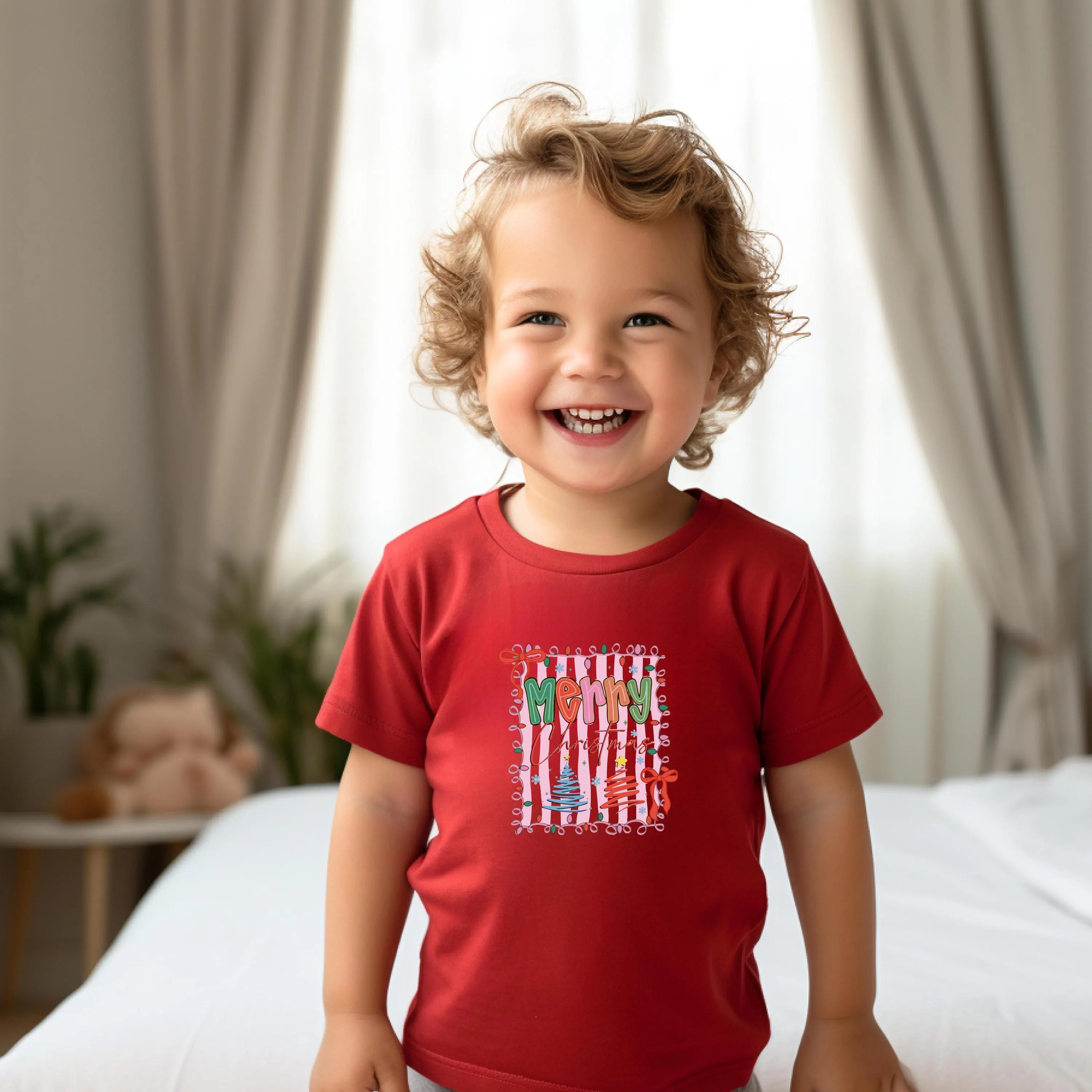 Toddler Girl Christmas T-Shirt , Cute “Merry” Graphic Tee in Navy, Festive Holiday Outfit & Gift Idea for Kids - image 5