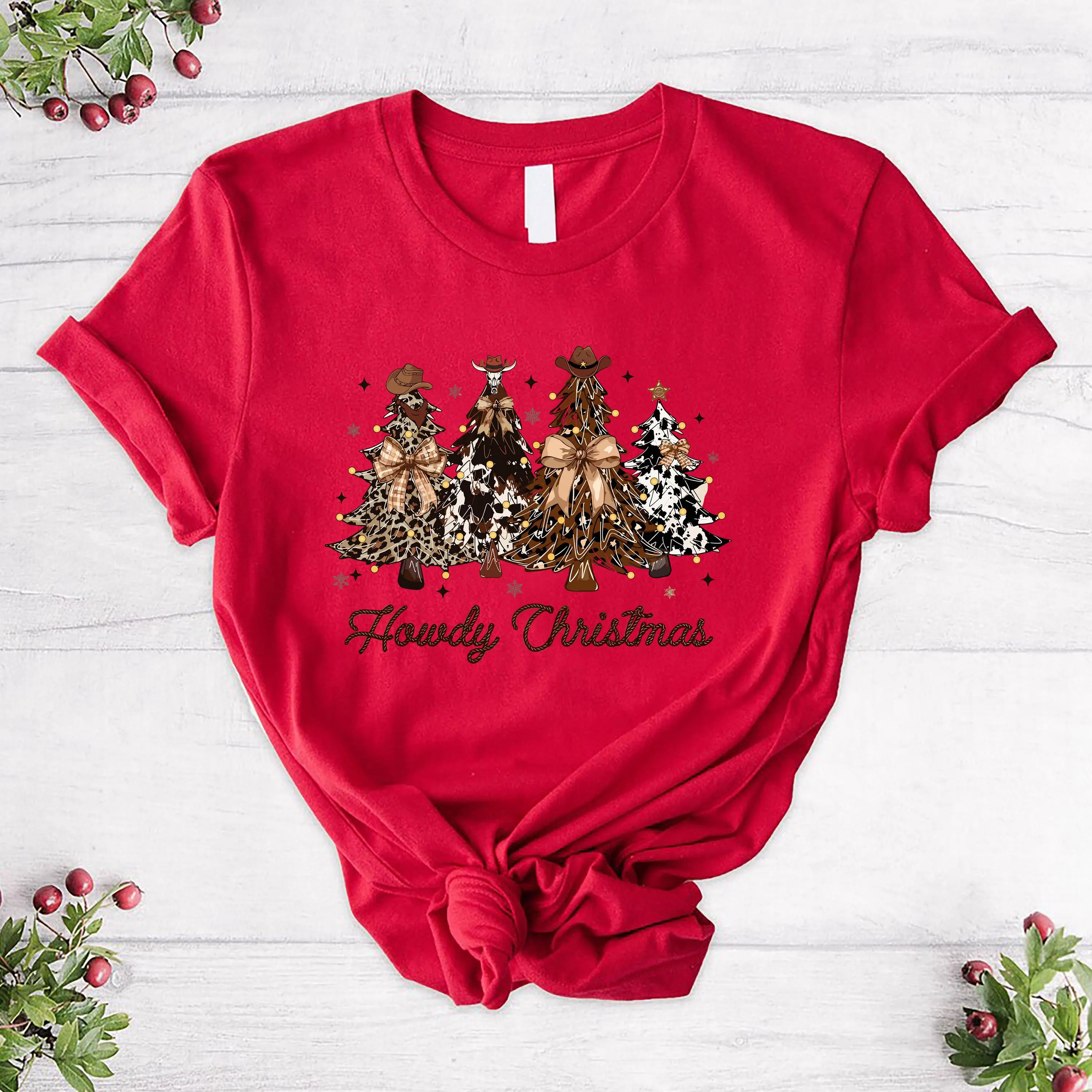 Western Christmas Shirt,Cowgirl Holiday Tee,Country Xmas Tree Gift - image 4