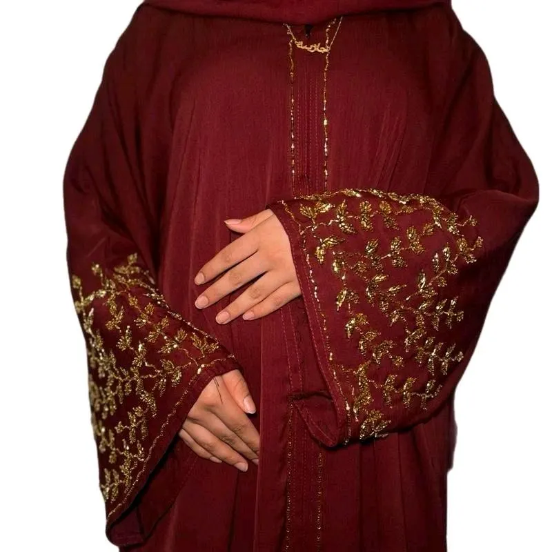 Embellished Riya Abaya 3-Piece Set: Party Wear, Red Gold Design - image 5