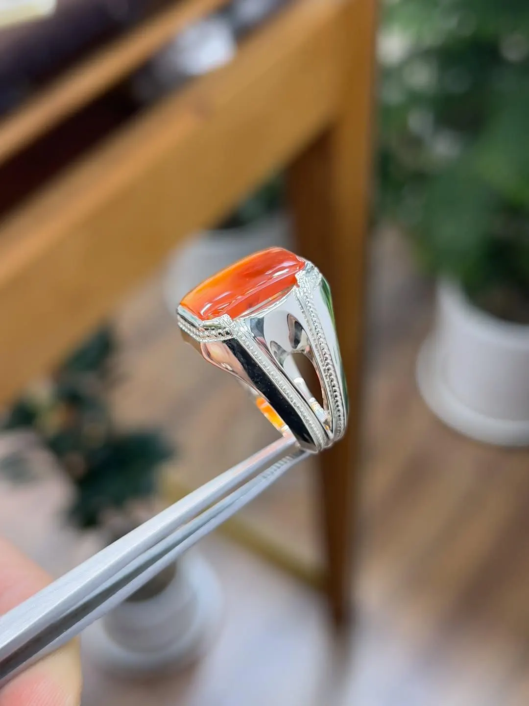 Men's Agate Ring: Handmade 925 Silver Band, Earth Tone Stone - image 5