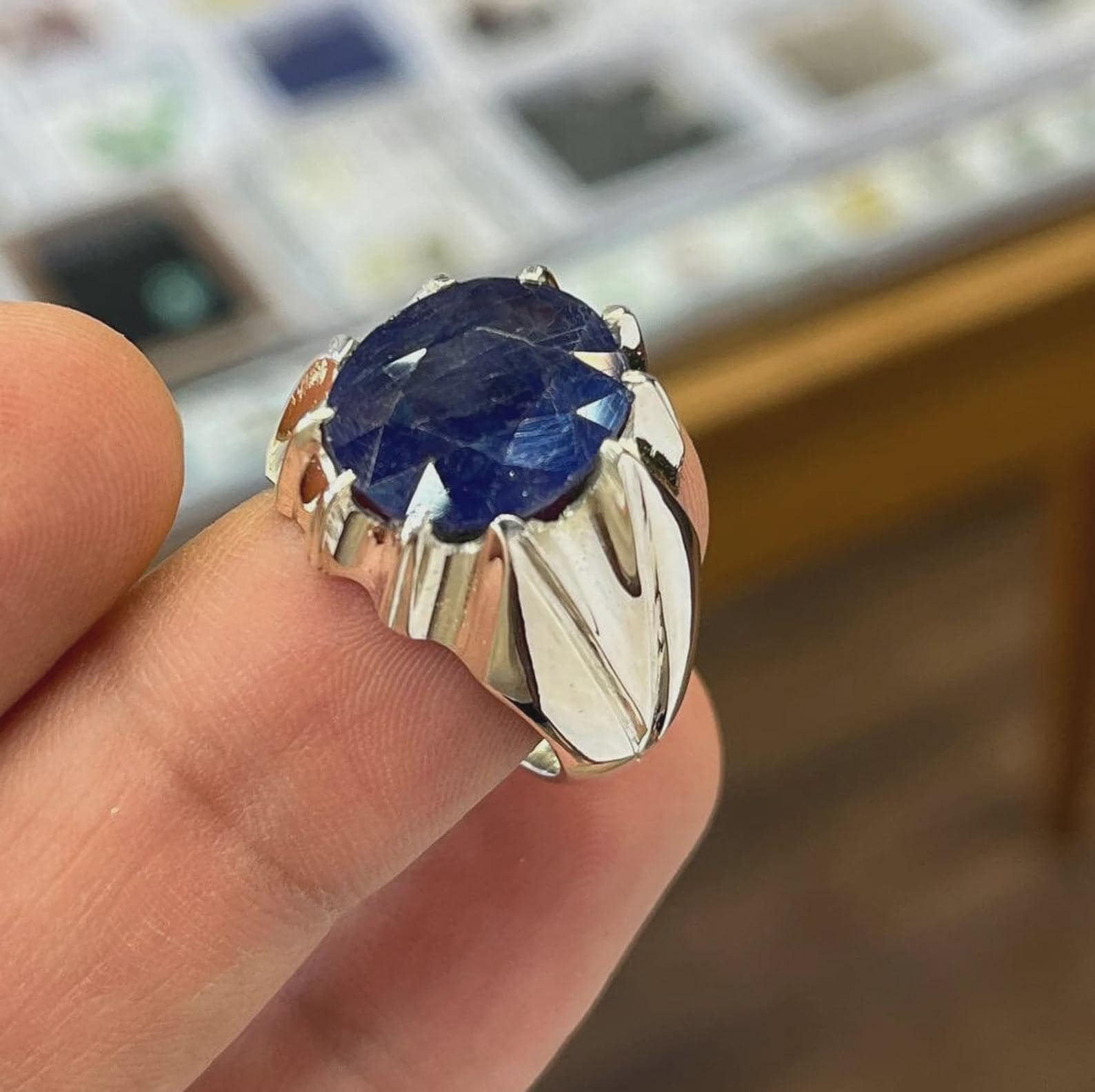 Handmade Oval Blue Sapphire Sterling Silver Ring, 925 Silver, Birthday and Anniversary Gift