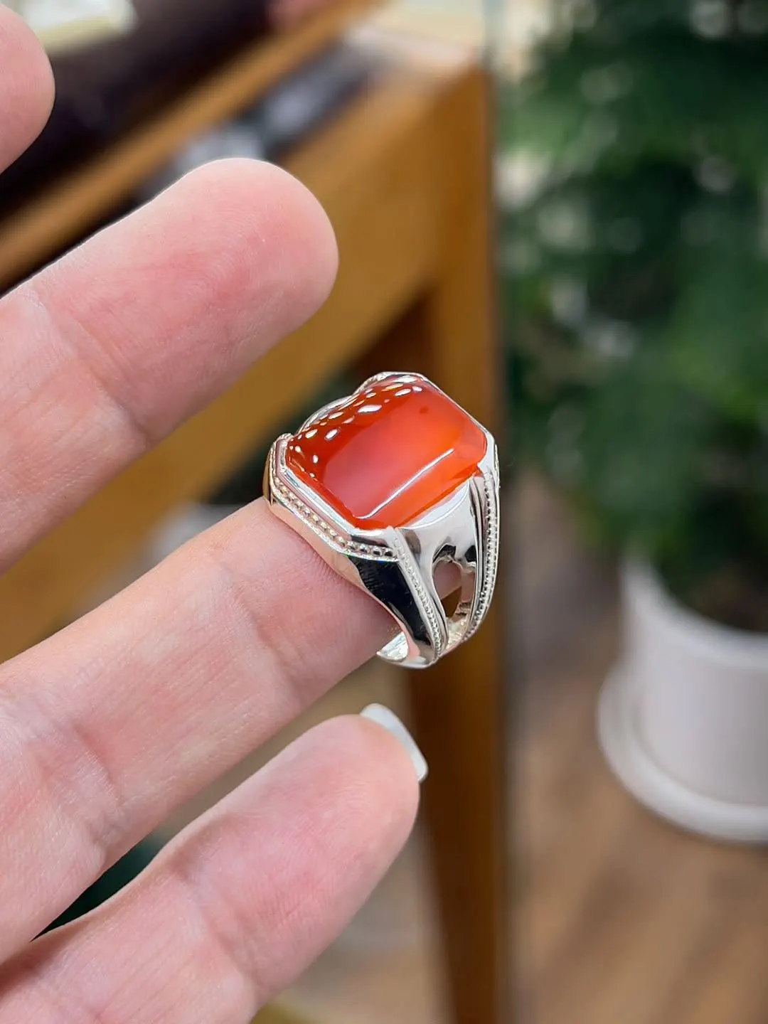 Men's Agate Ring: Handmade 925 Silver Band, Earth Tone Stone - image 4