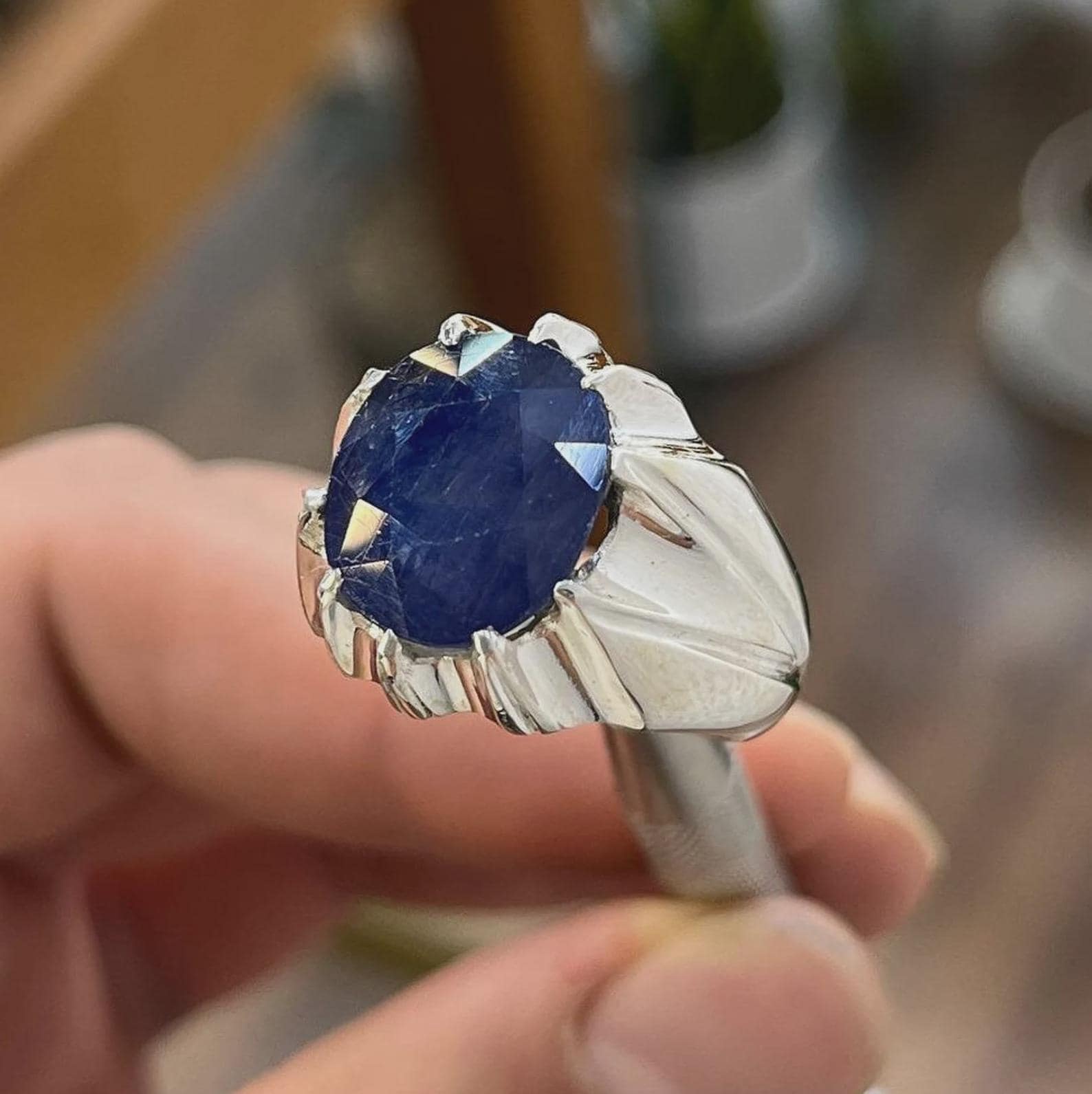 Handmade Oval Blue Sapphire Sterling Silver Ring, 925 Silver, Birthday and Anniversary Gift - image 3