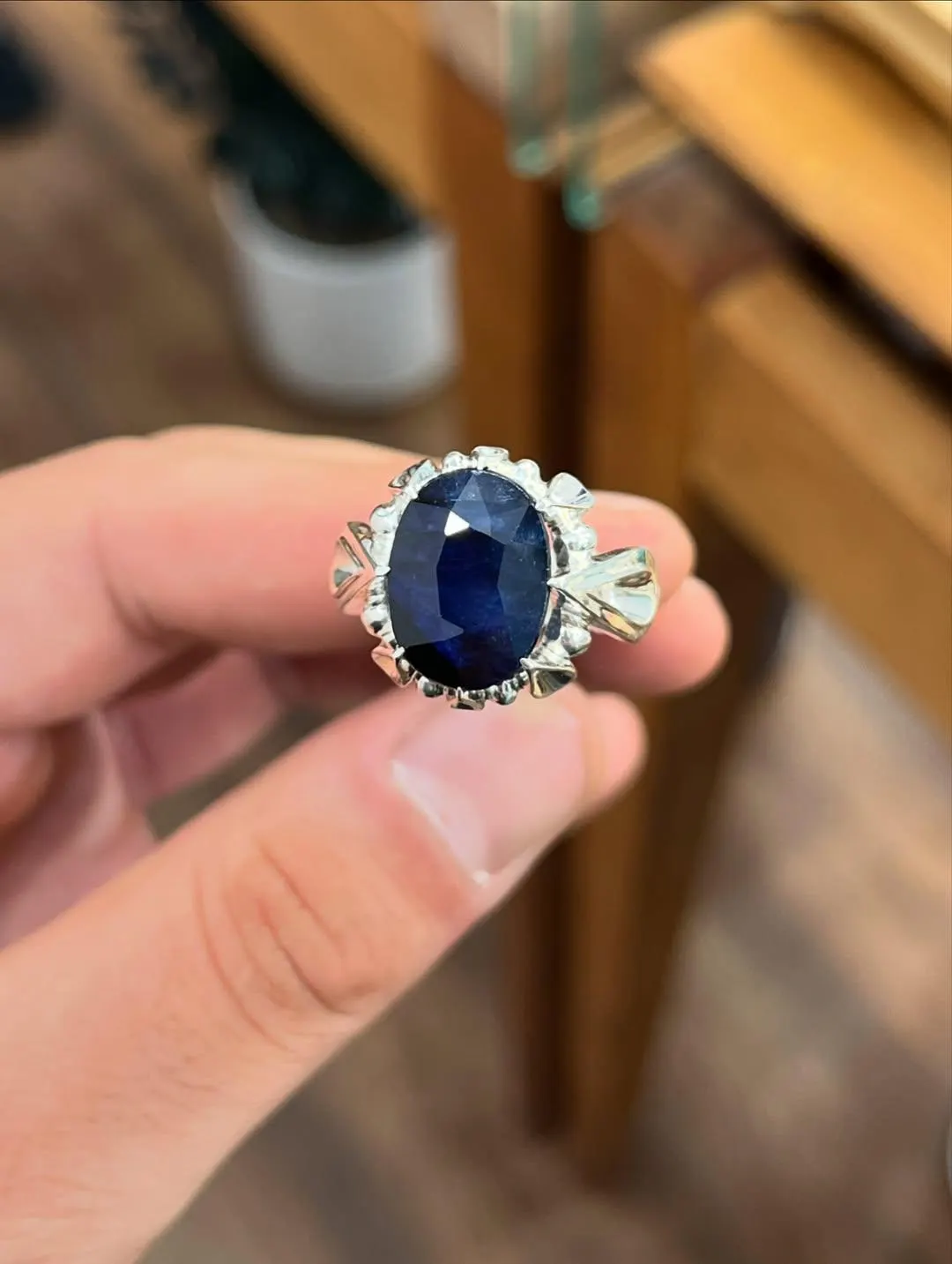 Handmade Raw Blue Sapphire Ring: 925 Sterling Silver Artisan Gemstone - image 4