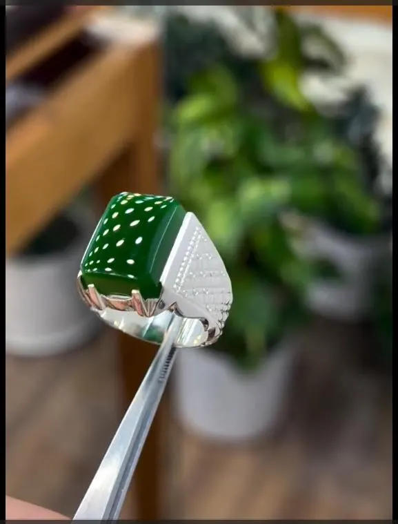Handmade 925 Silver Ring for Men: Green Agate Boho Statement - image 5