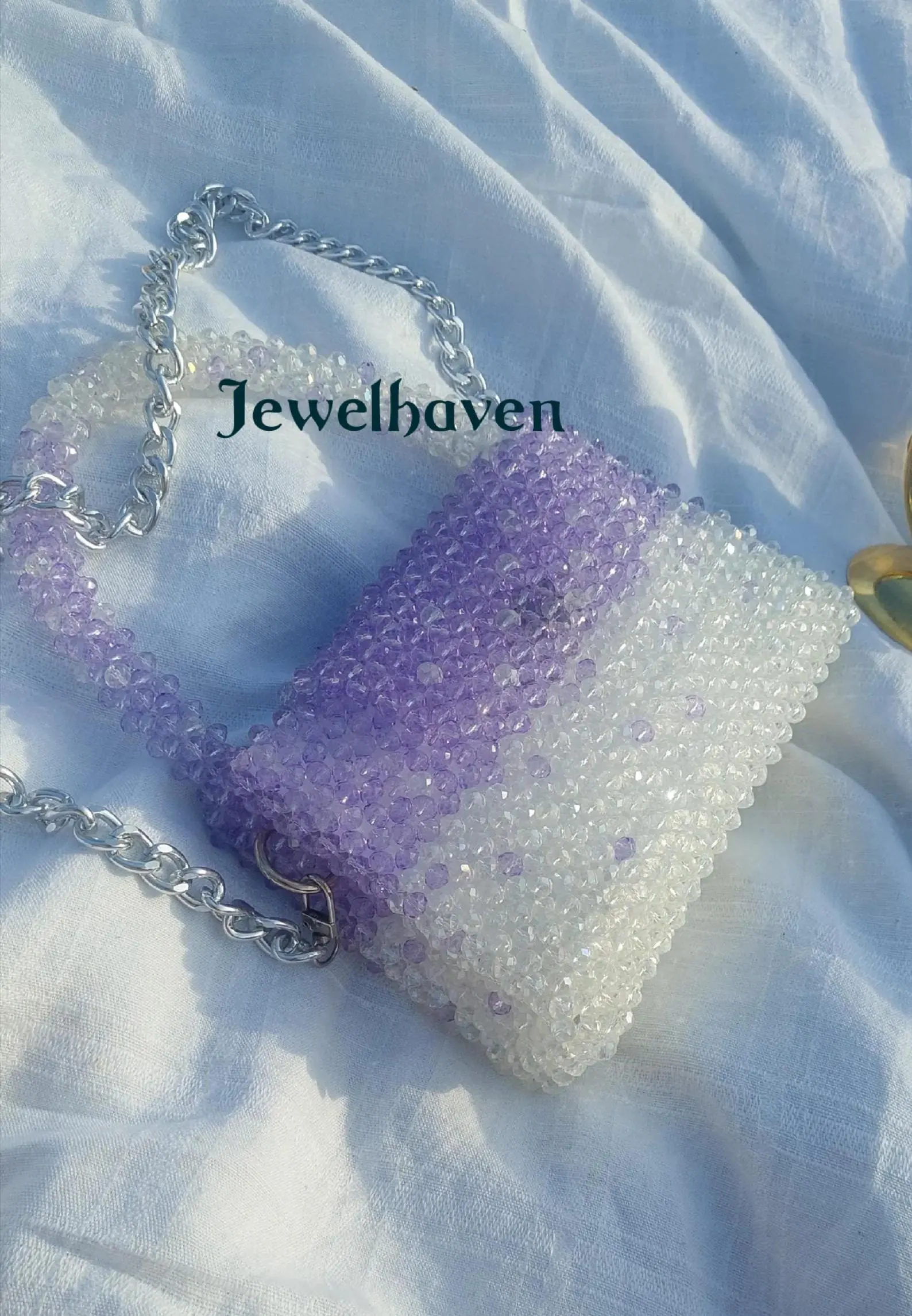 Handmade Beaded Bag, Elegant Clutch, Wedding Party Evening Gift with Golden Chain, Gift