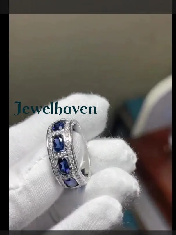 Elegant Blue Sapphire Engagement and Wedding Ring, White Gold Wedding Band Unisex - image 4