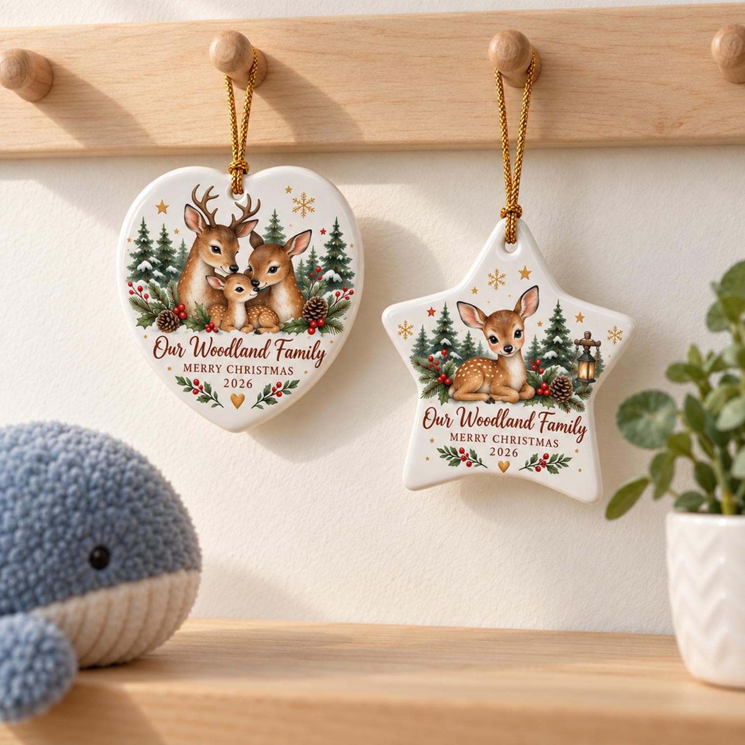 Woodland Family Christmas Ceramic Ornament, Deer Family Keepsake, Rustic Forest Holiday Gift, Woodland Christmas Ornament 2026 - image 3