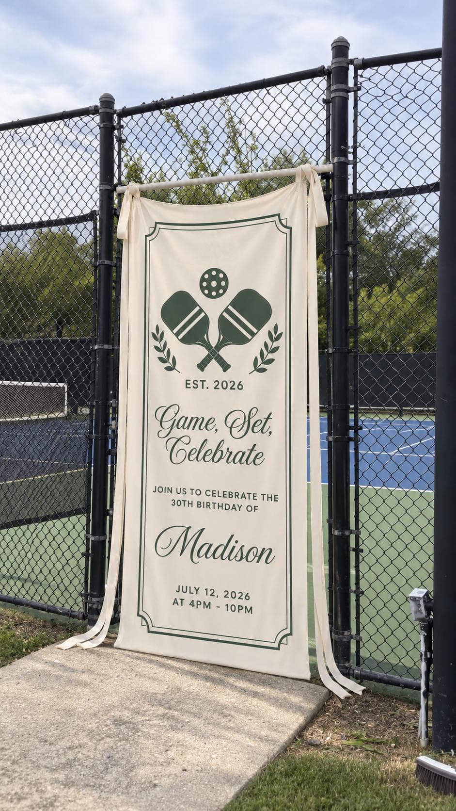 Pickleball Birthday Banner, Personalized 30th Birthday Welcome Sign, Game Set Celebrate Fabric Party Decor - image 3