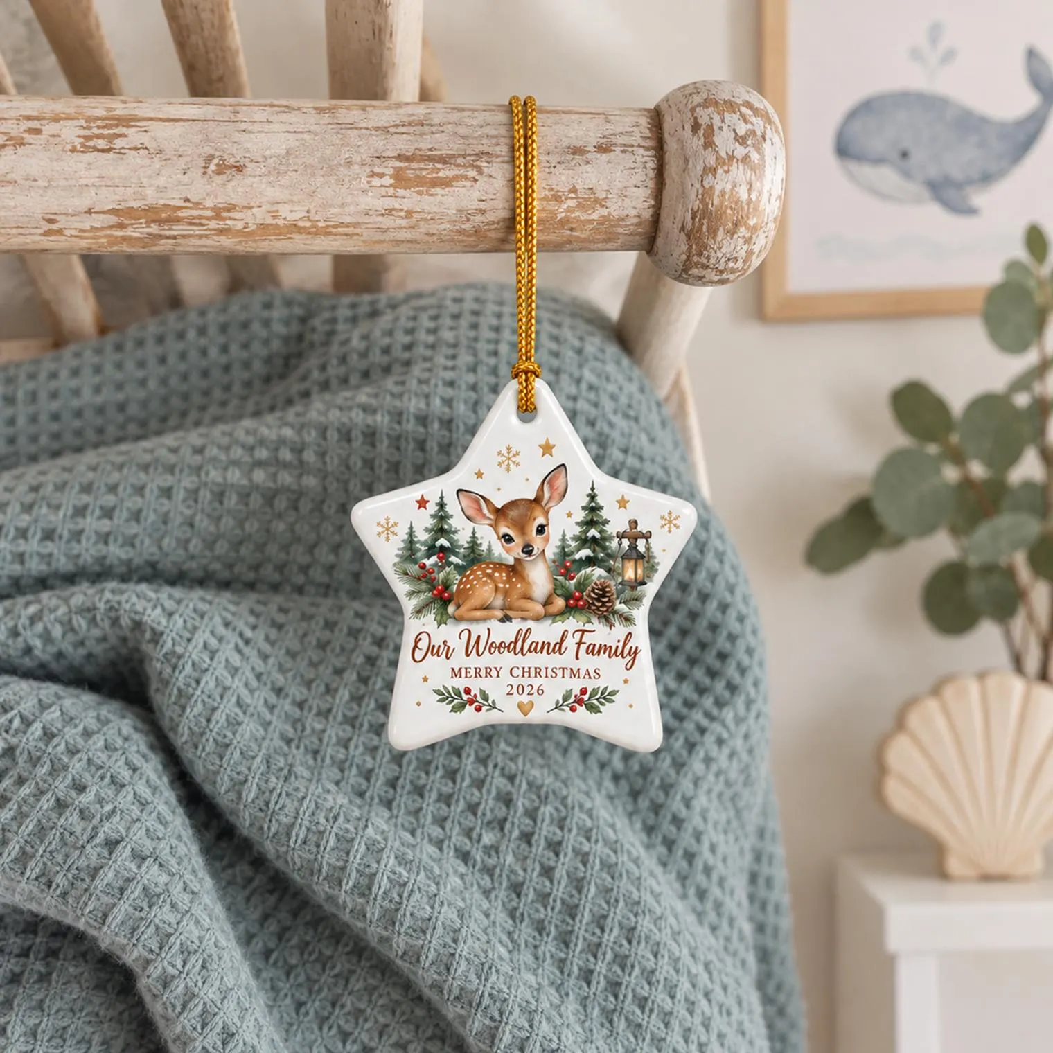 Woodland Family Christmas Ceramic Ornament, Deer Family Keepsake, Rustic Forest Holiday Gift, Woodland Christmas Ornament 2026 - image 5