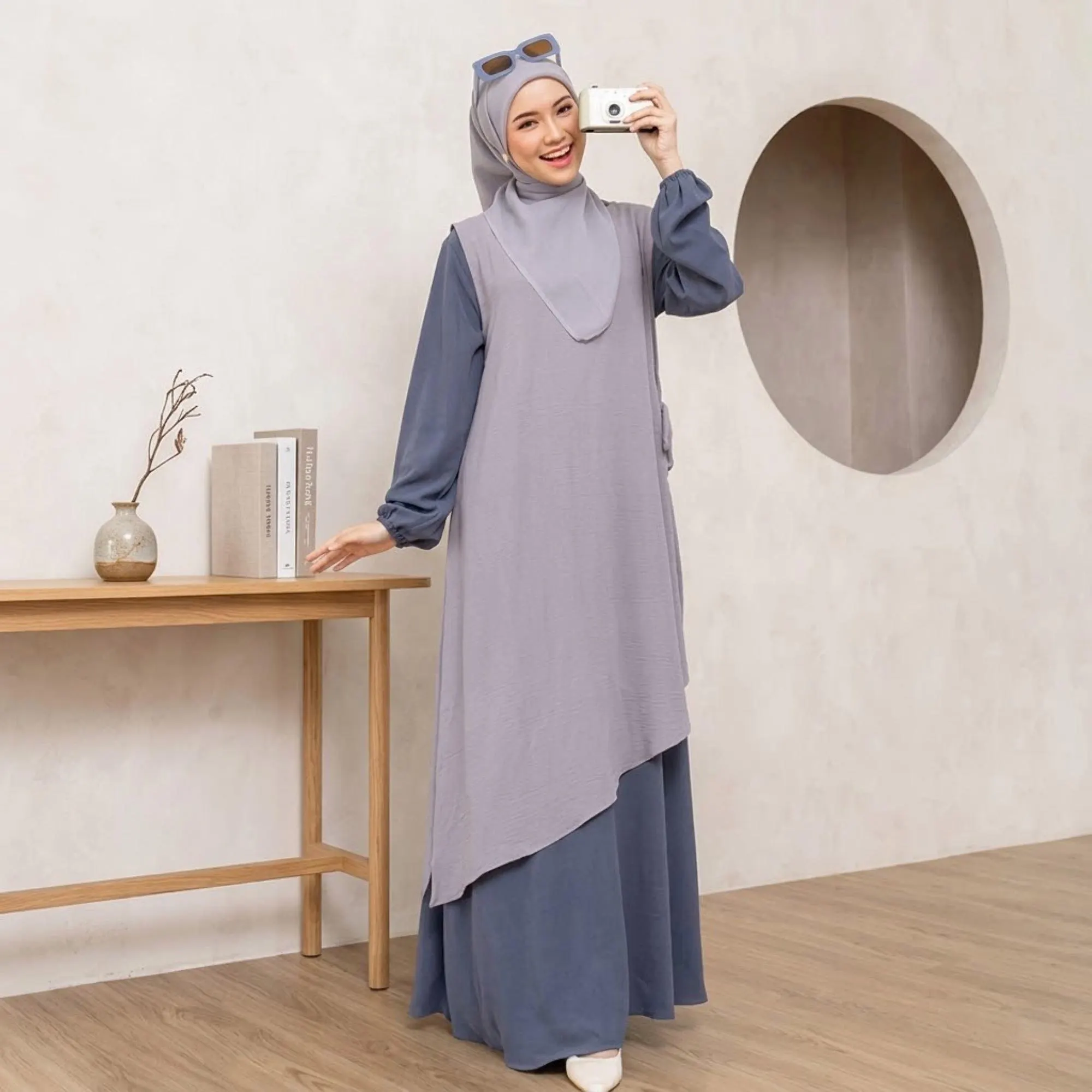 Modest Dress Set, Crinkle Airflow Gamis, Minimalist Abaya, Breathable Maxi Outfit - image 3