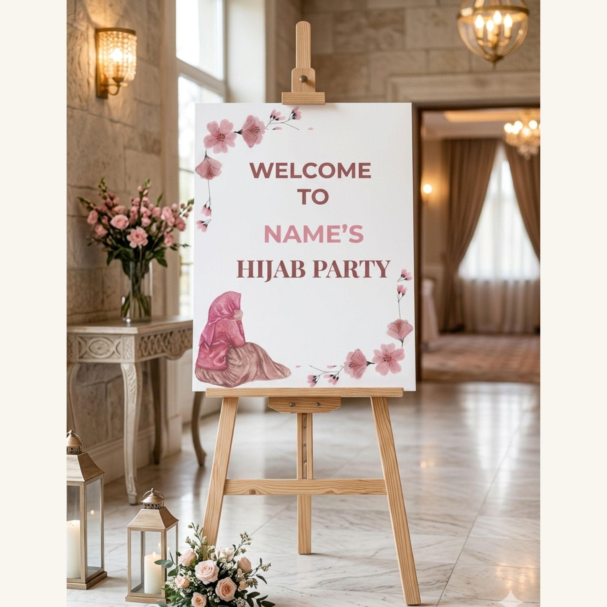 Custom Hijab Party Welcome Sign | Personalized Hijab Graduation Decor | Floral Muslim Celebration Poster | Modest Event Welcome Board - image 5