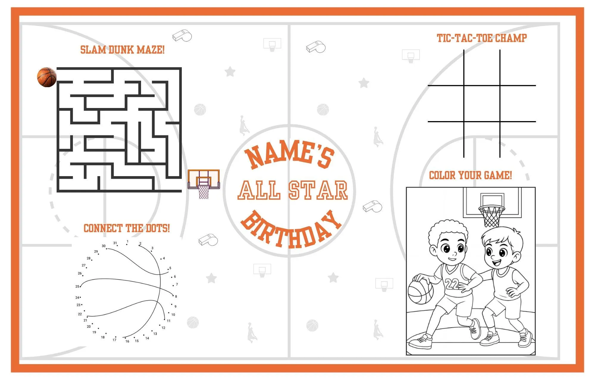 Basketball Birthday Activity Mat, Printable Sport Party Placemat, Kid Game Day Table Decor, All Star Birthday Favors, Activity Sheet for Kid - image 3
