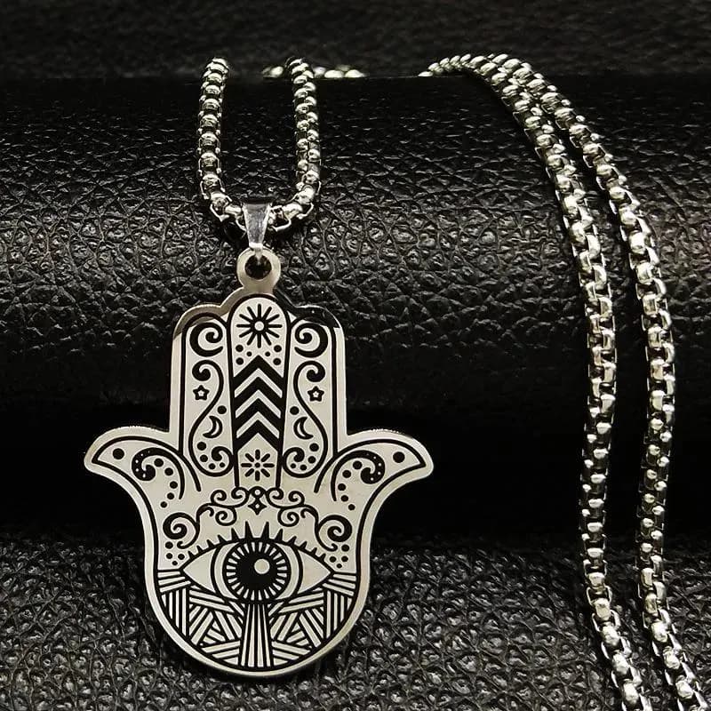 Hamsa Hand of Fatima & Turkish Eye Stainless Steel Necklace Pendant – 50cm (Never Fade) - image 5
